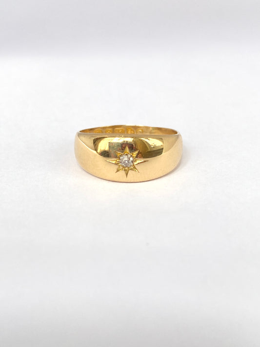 Antique, 18ct Gold, Starburst Old Cut Ring, Hallmarked 18ct Gold, Chester (3.83g)