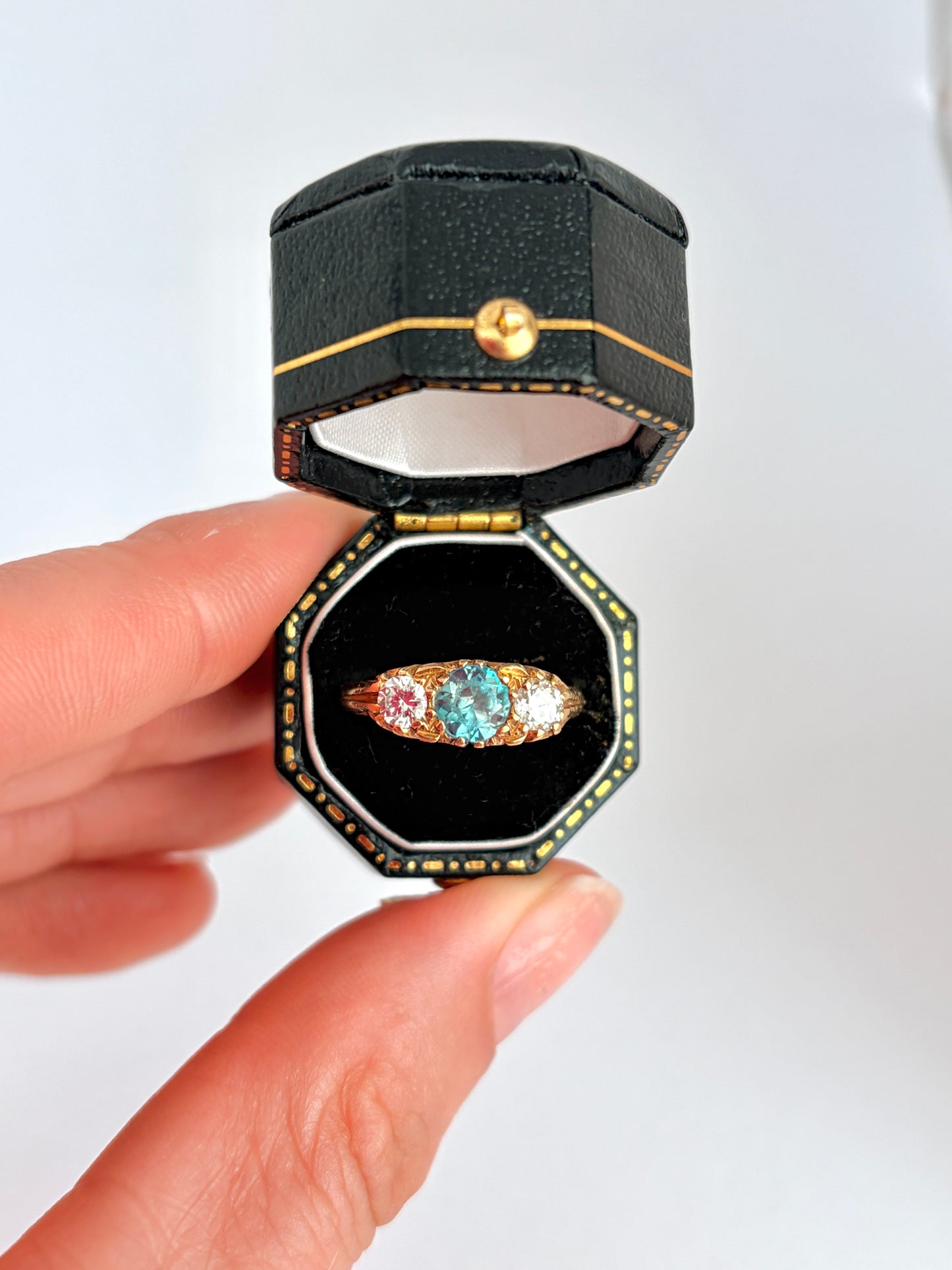 Art Deco Blue Zircon and Diamond Ring, 18ct Gold, BIrmingham, 1924