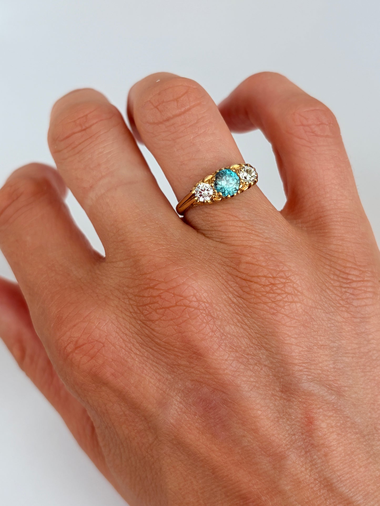 Art Deco Blue Zircon and Diamond Ring, 18ct Gold, BIrmingham, 1924