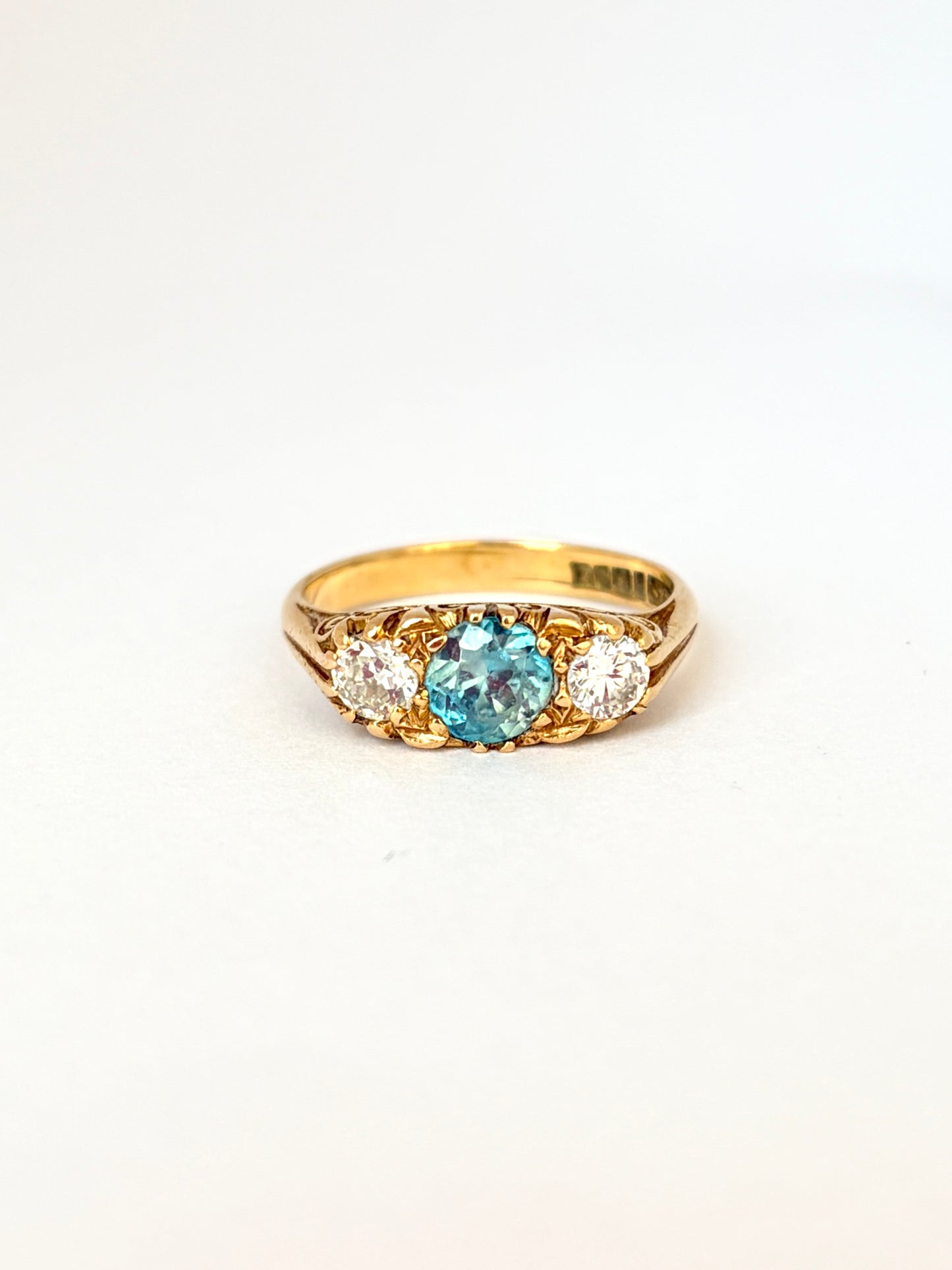 Art Deco Blue Zircon and Diamond Ring, 18ct Gold, BIrmingham, 1924