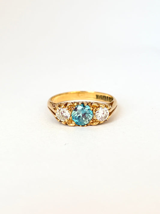 Art Deco Blue Zircon and Diamond Ring, 18ct Gold, BIrmingham, 1924