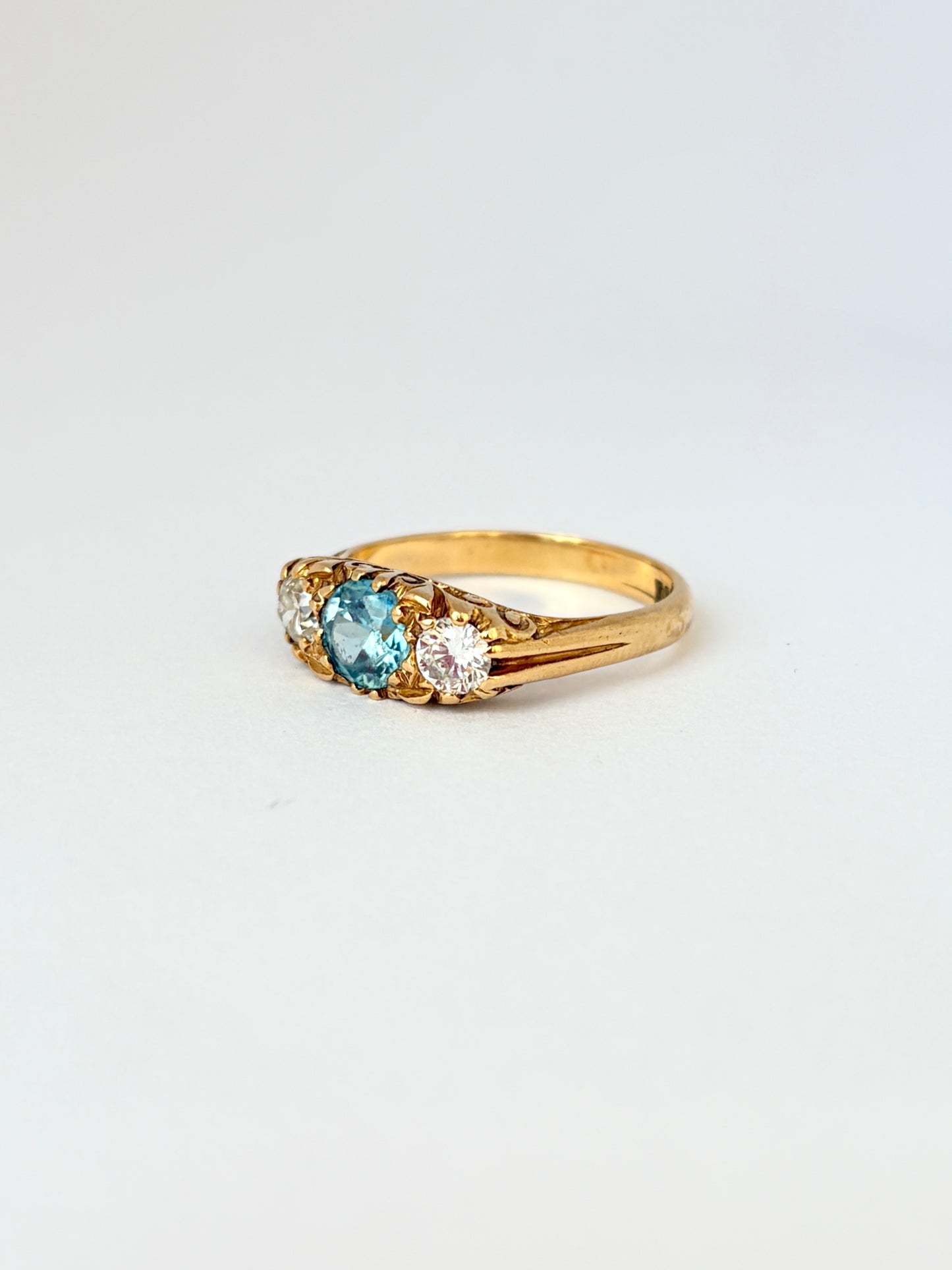 Art Deco Blue Zircon and Diamond Ring, 18ct Gold, BIrmingham, 1924