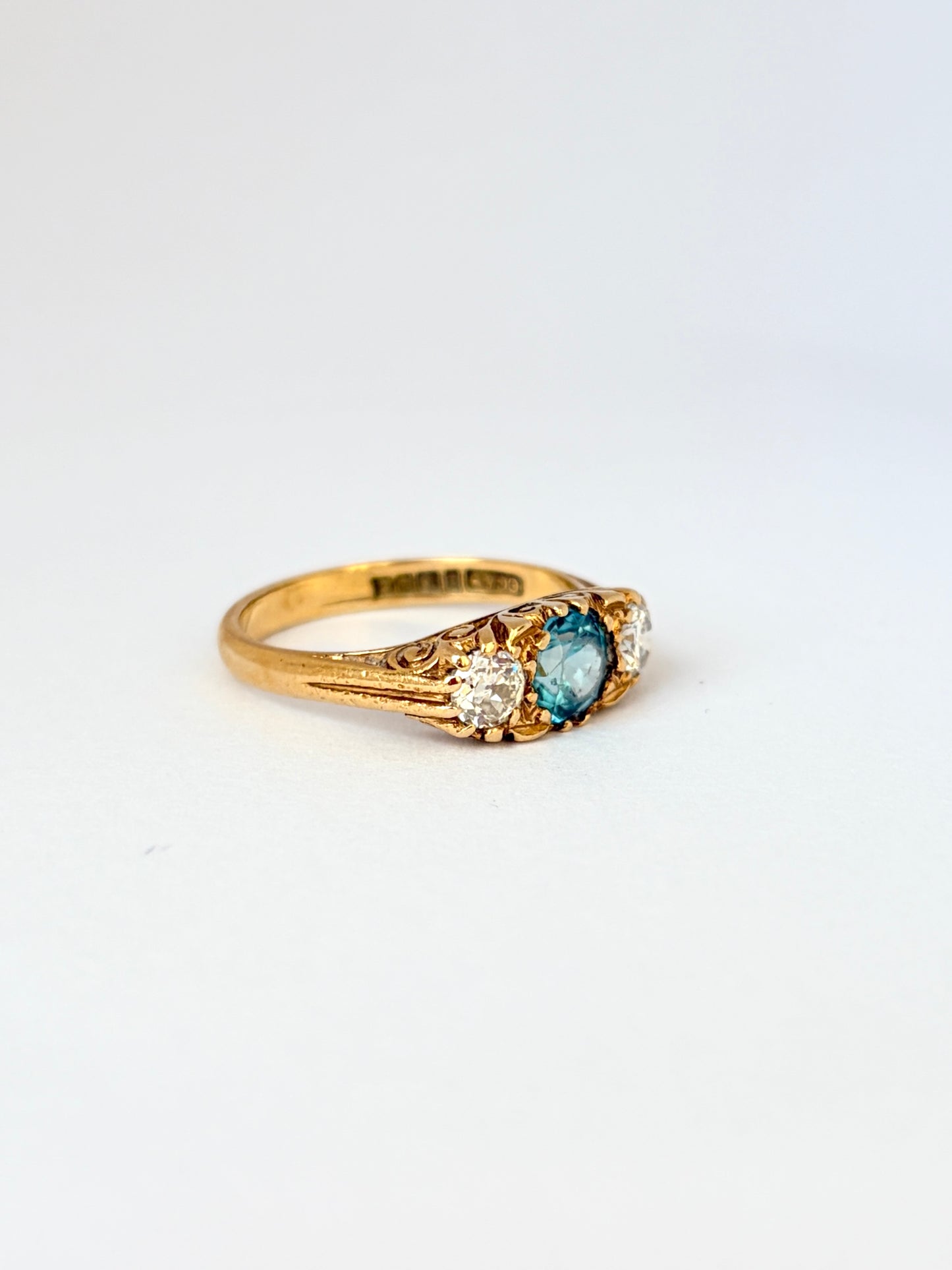 Art Deco Blue Zircon and Diamond Ring, 18ct Gold, BIrmingham, 1924