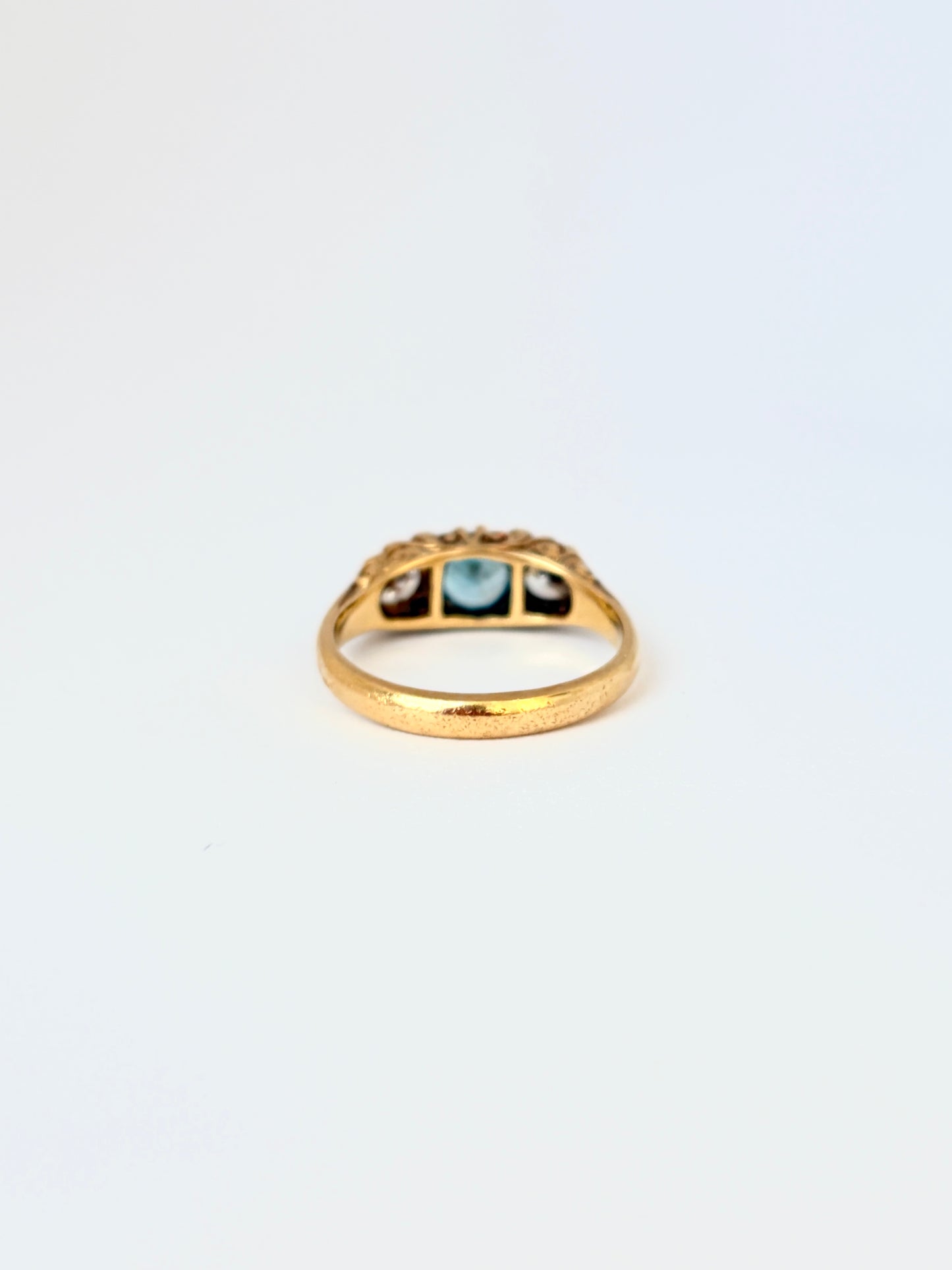 Art Deco Blue Zircon and Diamond Ring, 18ct Gold, BIrmingham, 1924