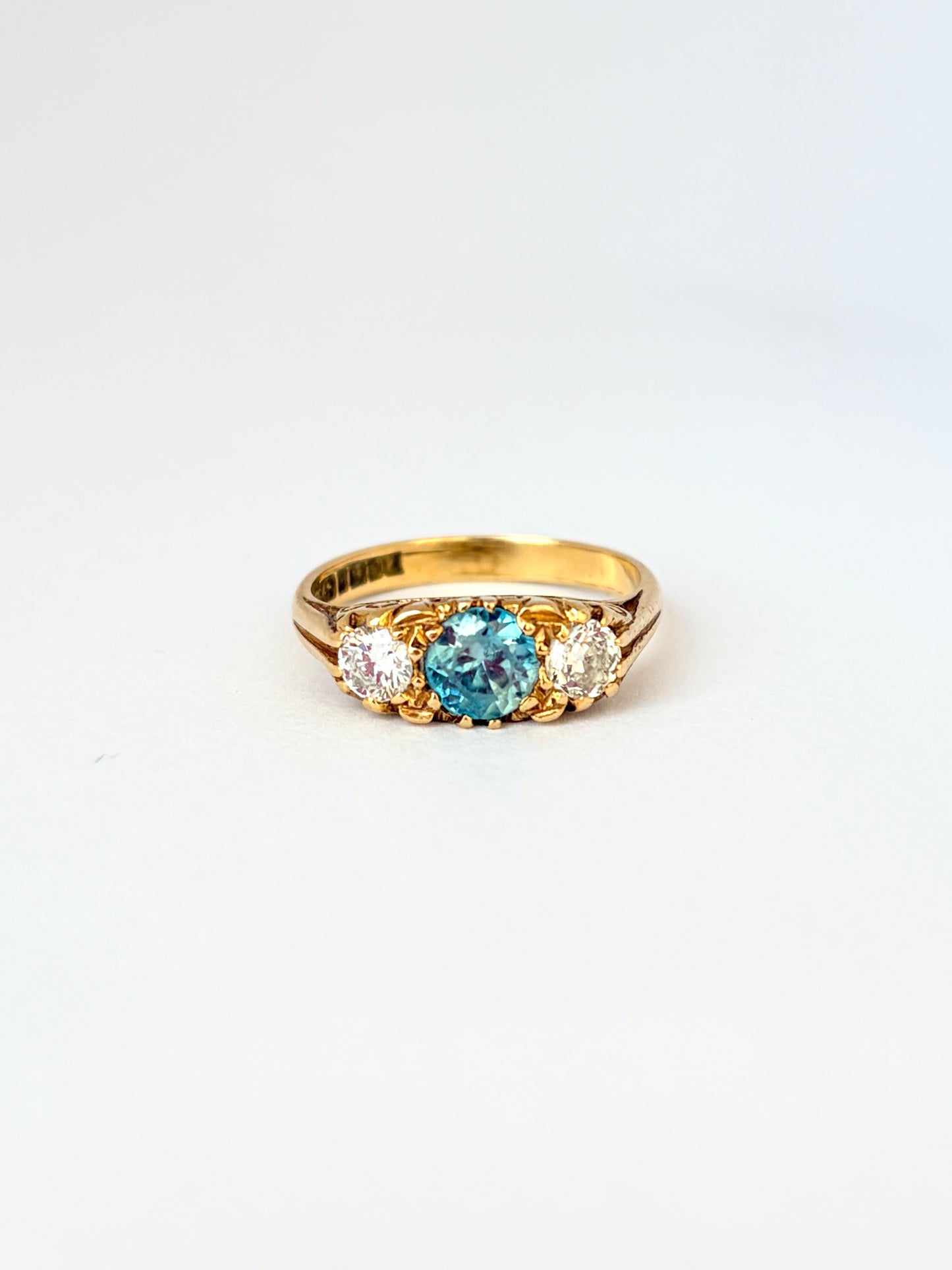 Art Deco Blue Zircon and Diamond Ring, 18ct Gold, BIrmingham, 1924