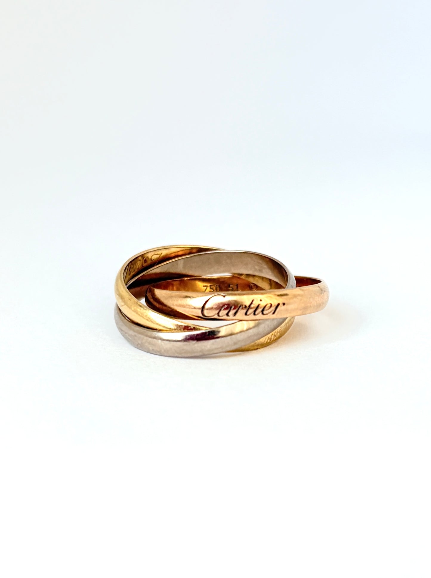 Classic, 18ct Gold Cartier, Three Tone Trinity Ring. Size 51, 5g