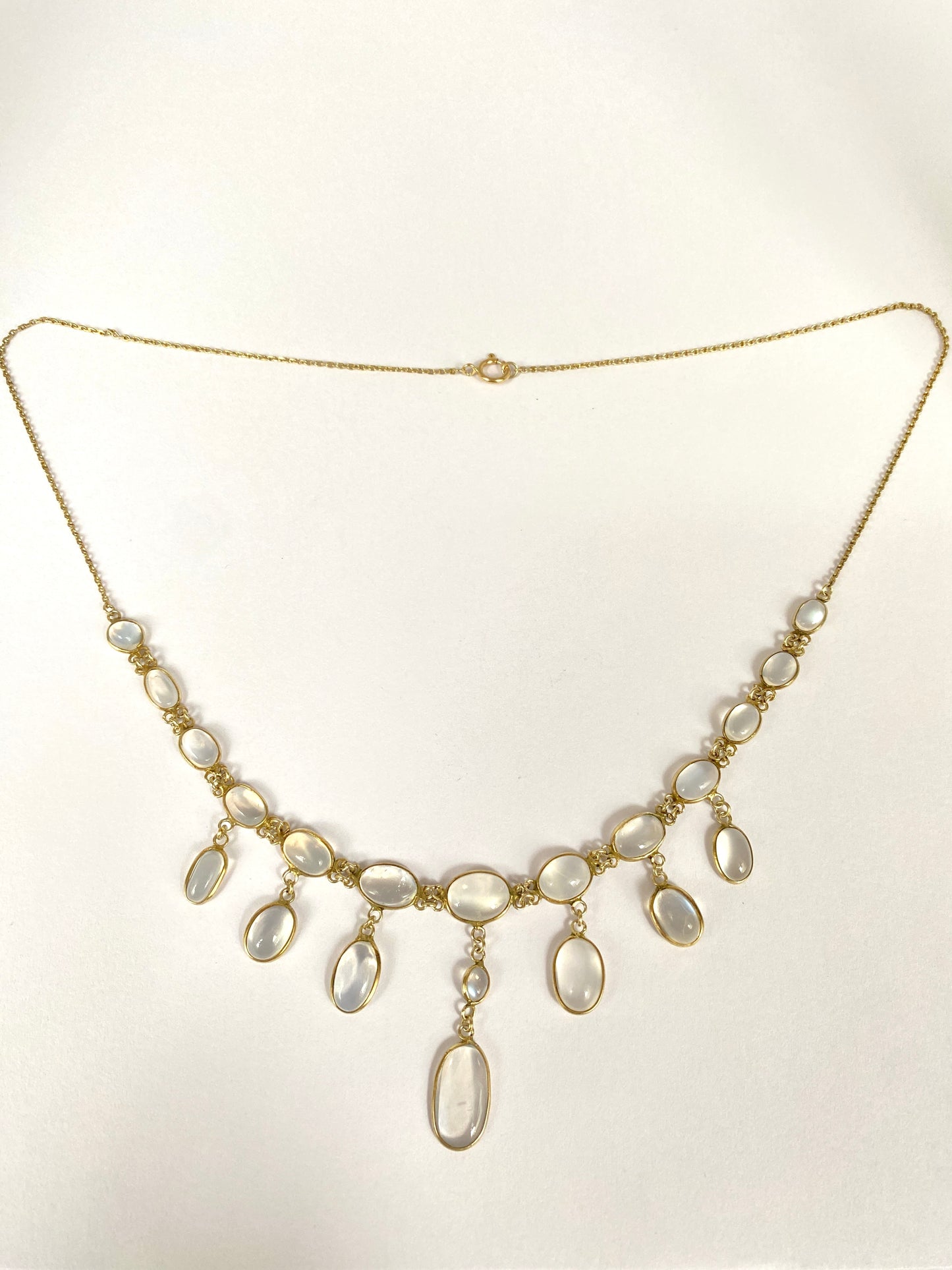 Stunning, Art Deco,  9ct Gold, Double Layer Moonstone Fringe Necklace