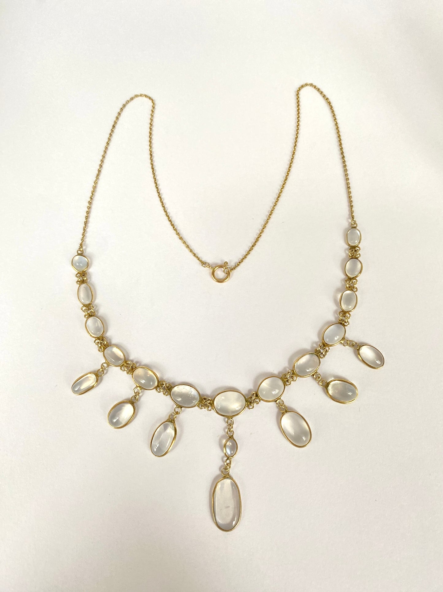 Stunning, Art Deco,  9ct Gold, Double Layer Moonstone Fringe Necklace