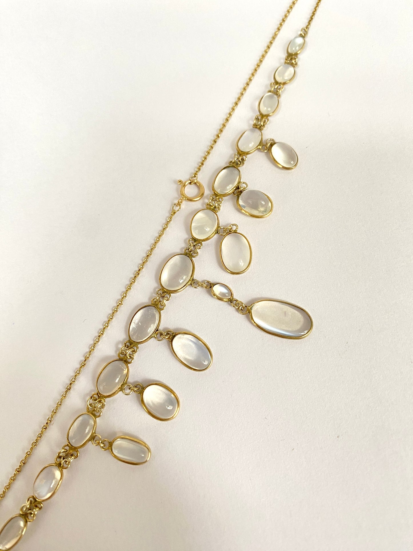 Stunning, Art Deco,  9ct Gold, Double Layer Moonstone Fringe Necklace