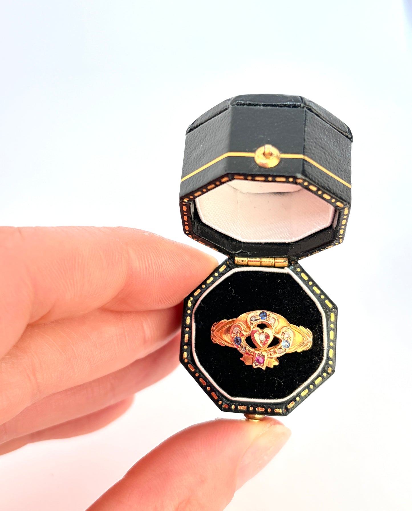 Antique, 18ct Gold Diamond, Ruby, Sapphire Ring, Hallmarked, 18ct Gold Birmingham 1903