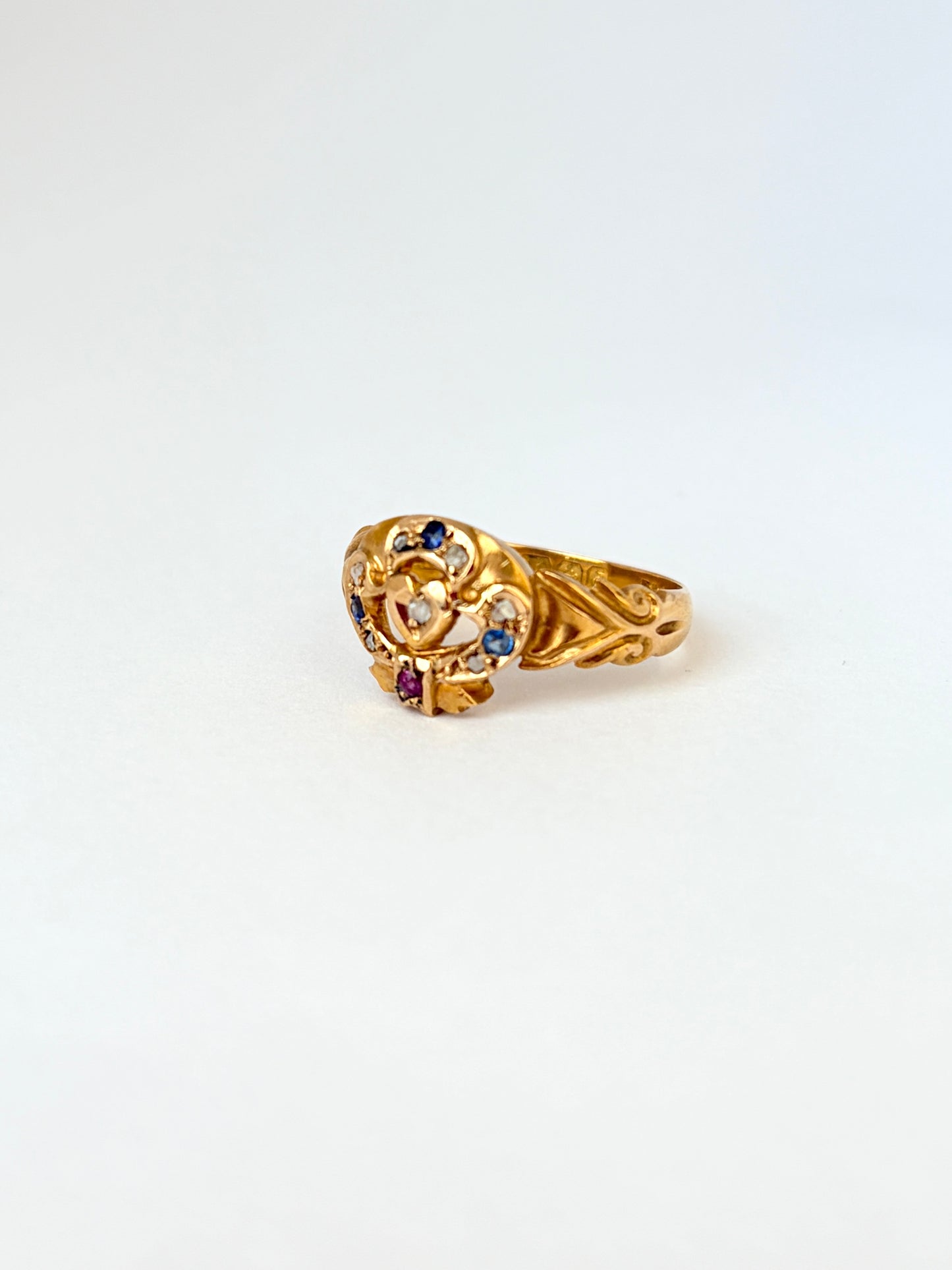 Antique, 18ct Gold Diamond, Ruby, Sapphire Ring, Hallmarked, 18ct Gold Birmingham 1903