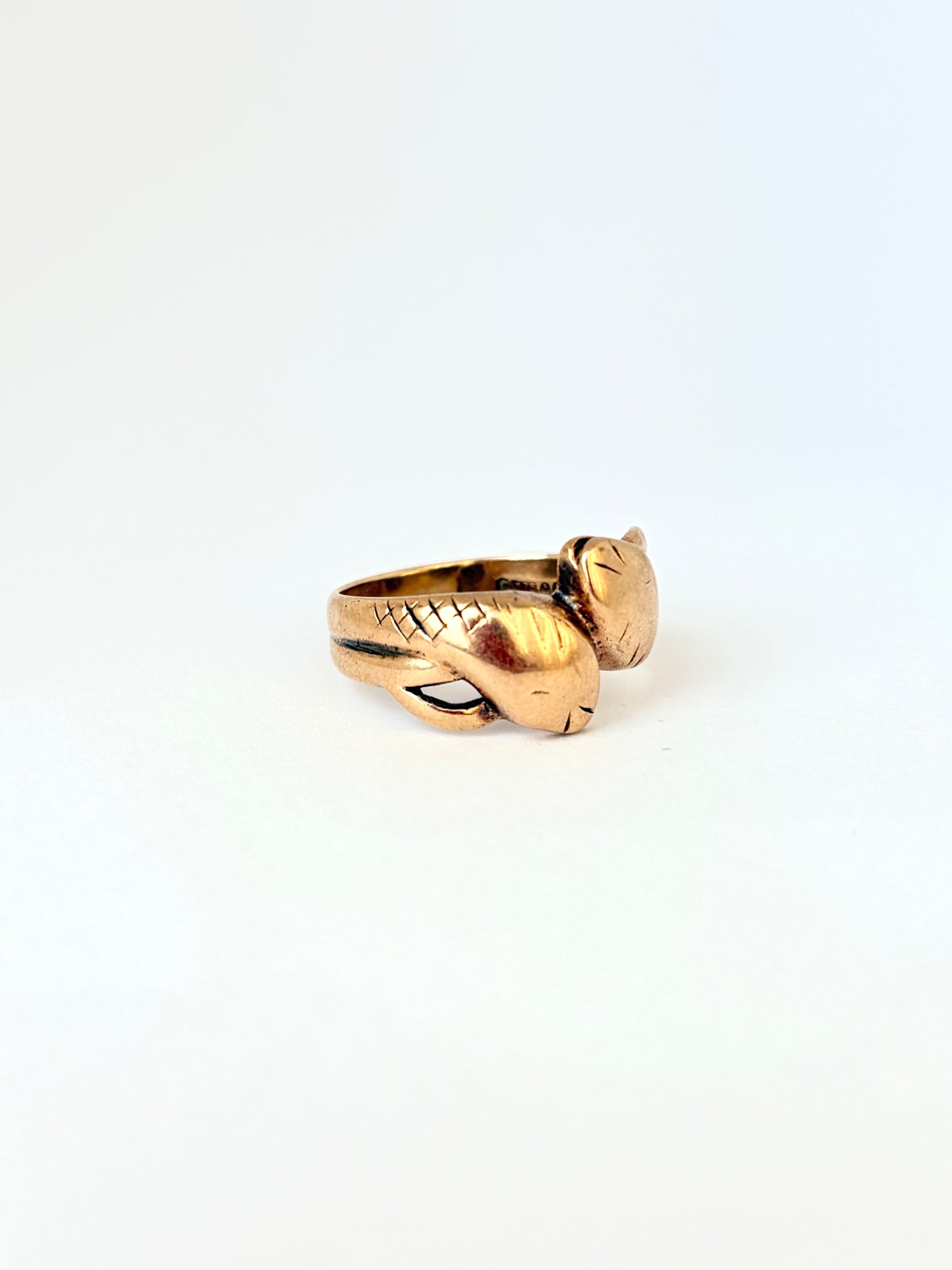 9ct Gold vintage Double Snake Ring, Hallmarked 9ct Gold, London and 1963