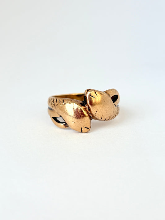 9ct Gold vintage Double Snake Ring, Hallmarked 9ct Gold, London and 1963