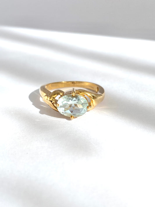 Vintage, 9ct Gold, Aquamarine Solitaire Ring, Hallmarked 9ct Gold, Birmingham and 1999