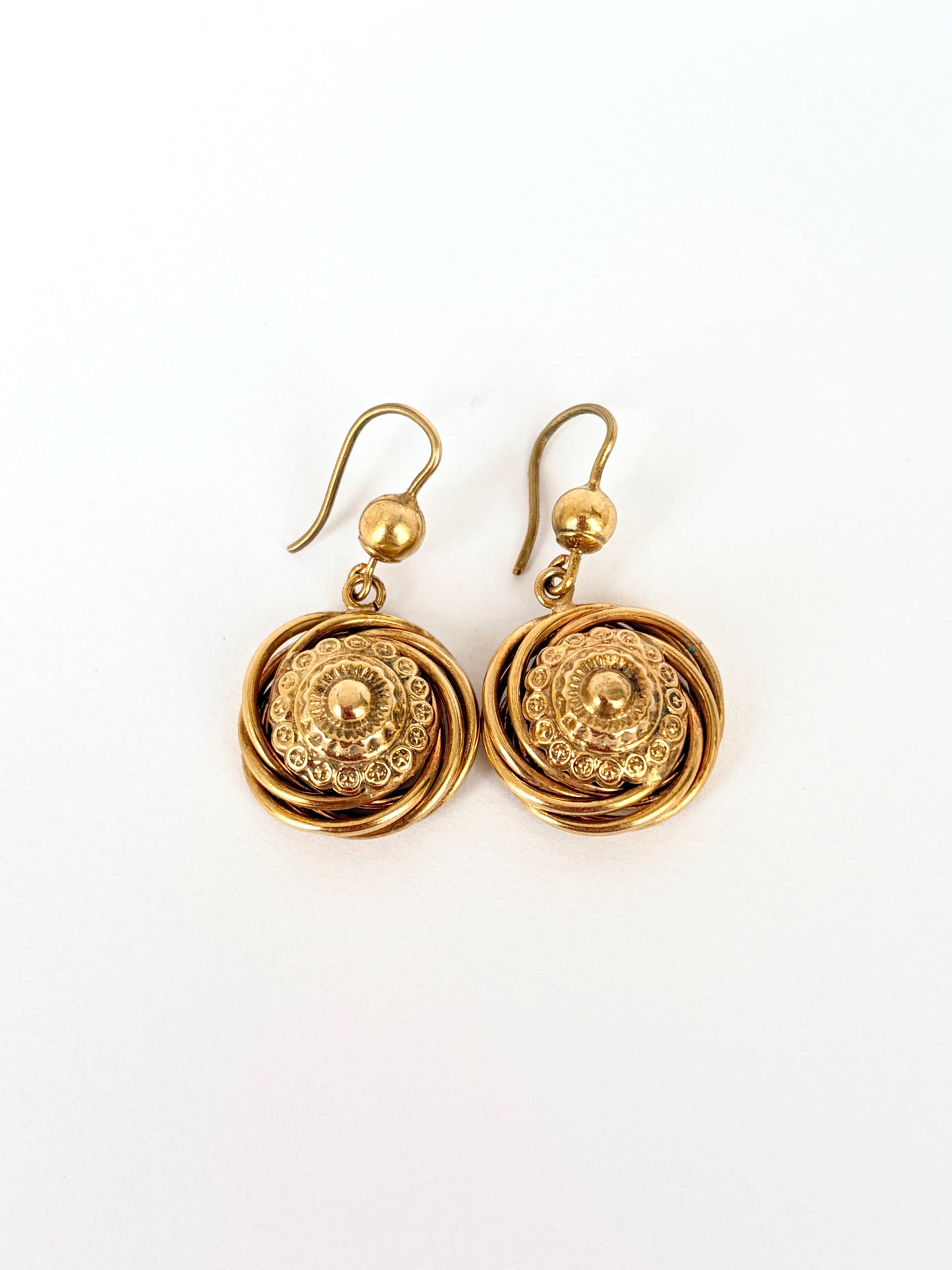 9ct Gold, Vintage Spiral Engraved Earrings, Etruscan Revival Style