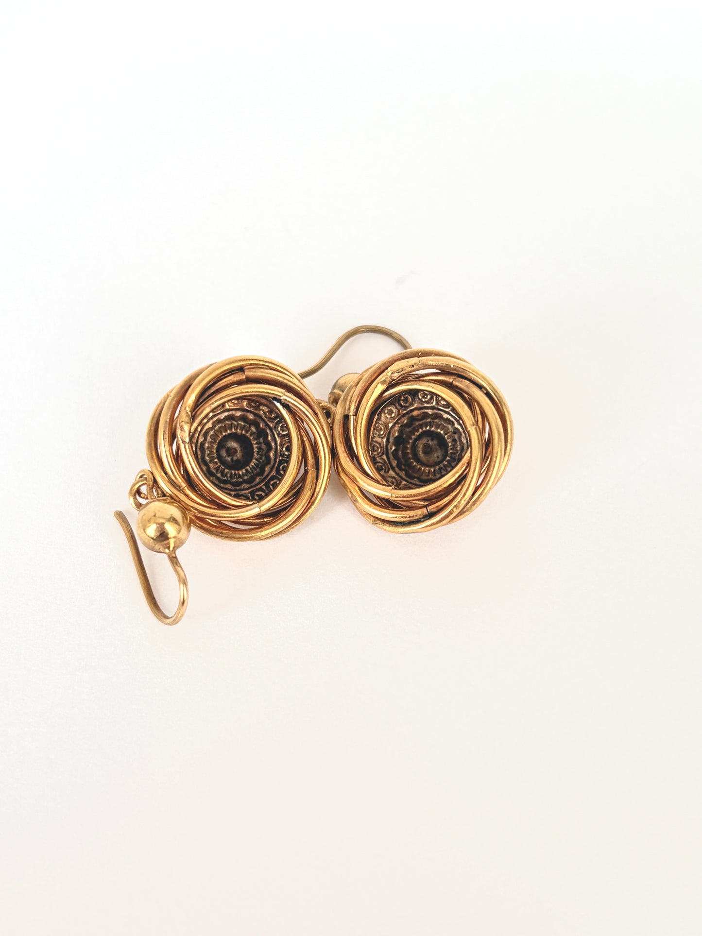 9ct Gold, Vintage Spiral Engraved Earrings, Etruscan Revival Style