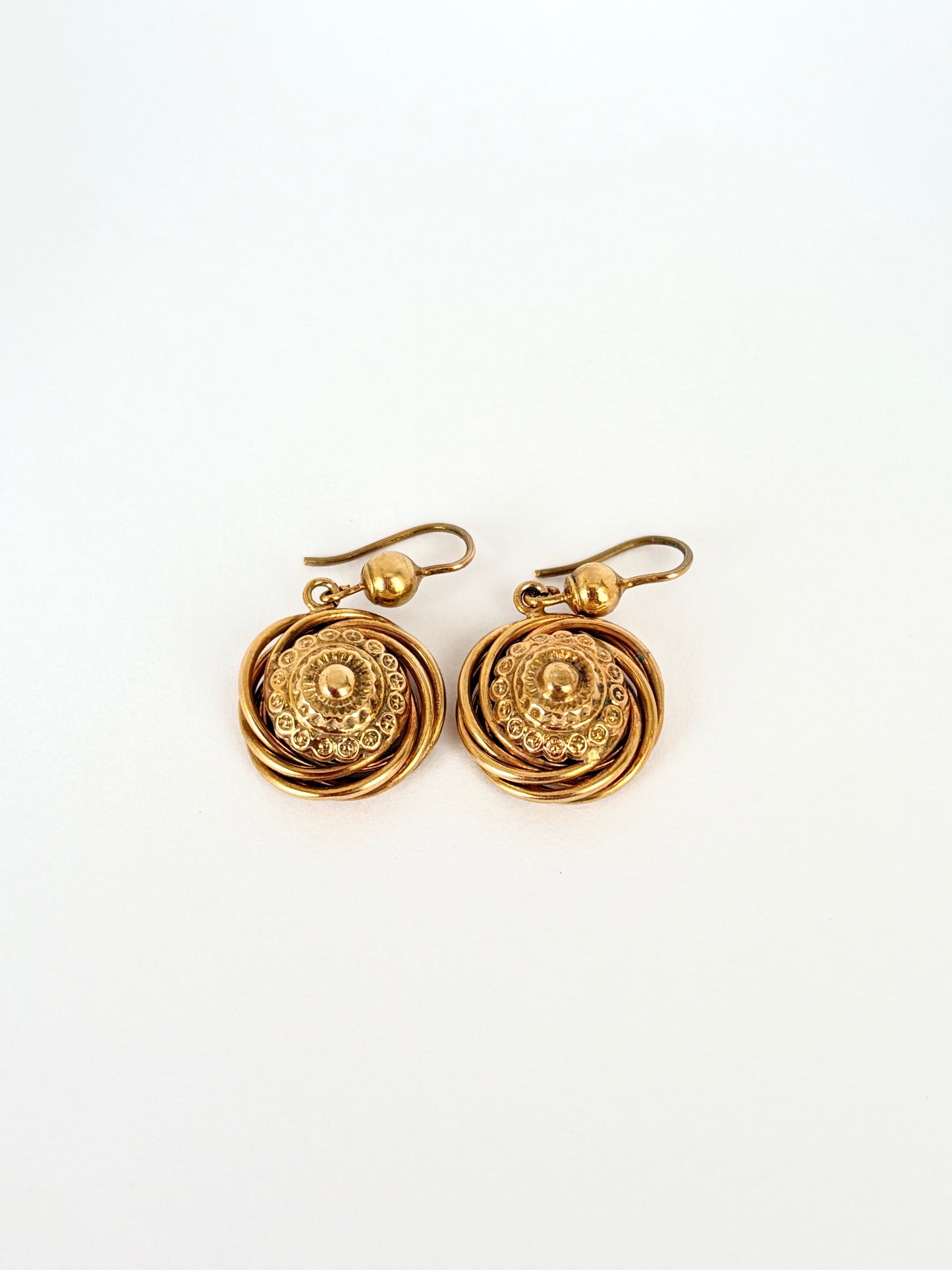 9ct Gold, Vintage Spiral Engraved Earrings, Etruscan Revival Style