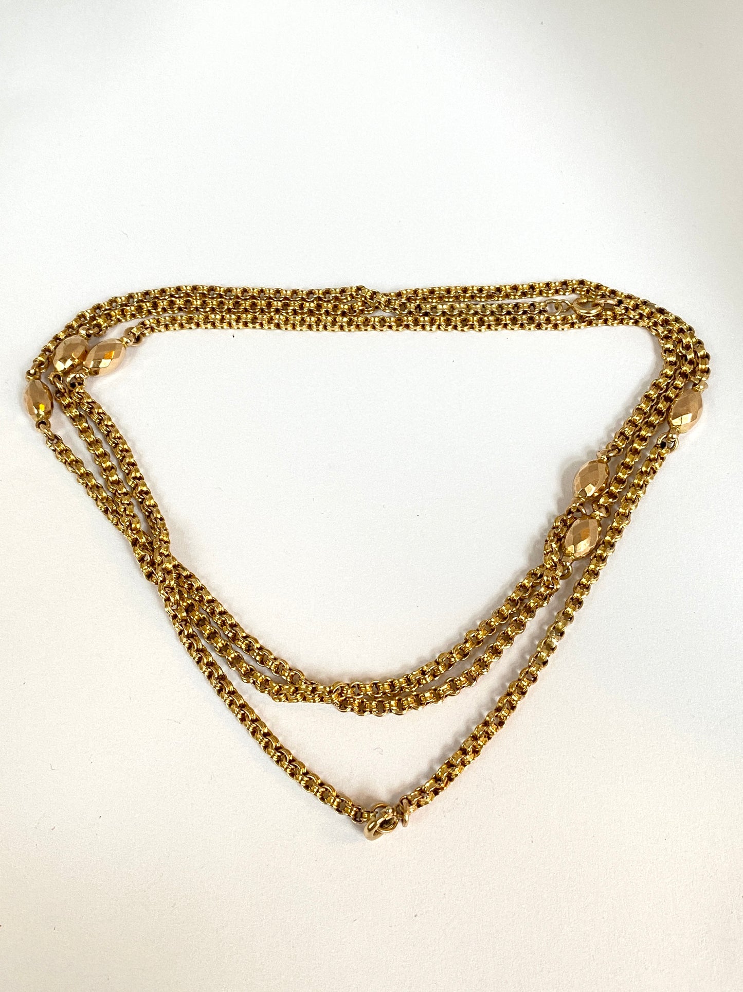 Antique, 9ct Gold Fancy Link Long Guard Chain, 11.53g, 38 inches