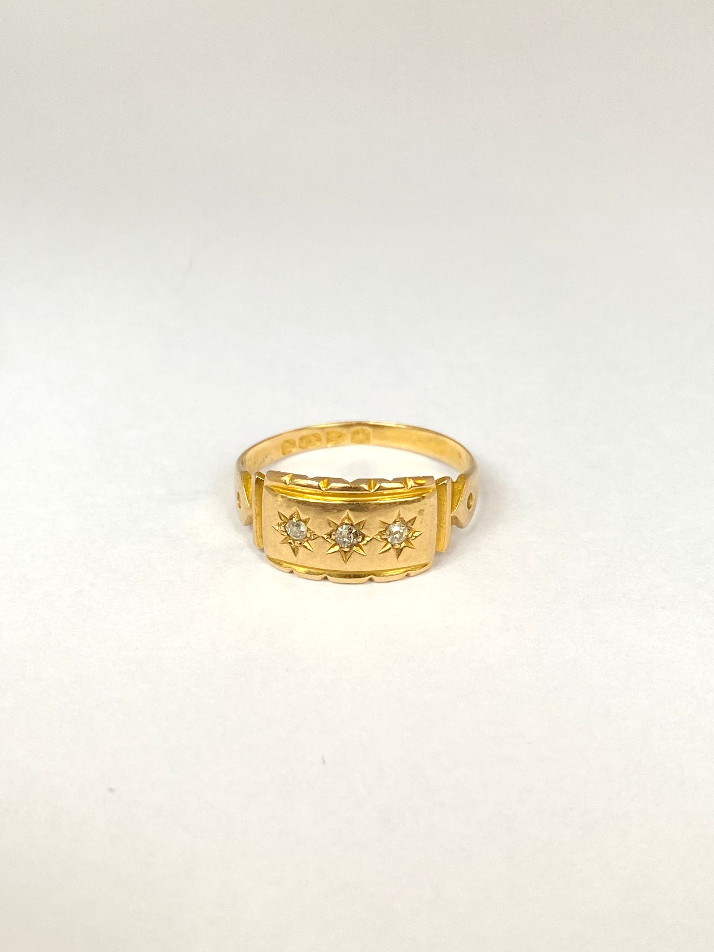 Antique, 18ct Gold, Diamond, 3 Star, Gypsy Ring, Hallmarked 18ct Gold, Chester and 1901