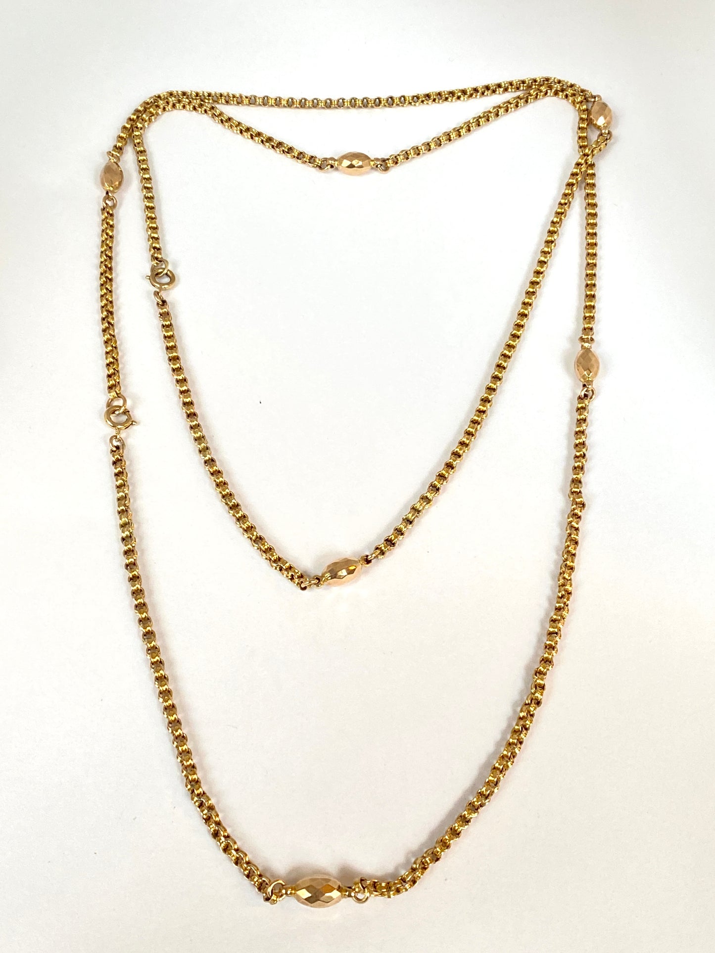 Antique, 9ct Gold Fancy Link Long Guard Chain, 11.53g, 38 inches