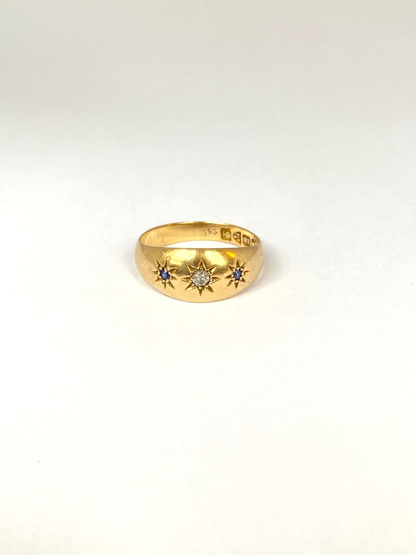 Antique, 18ct Gold Sapphire and Diamond Gypsy Ring, Hallmarked Chester 1911