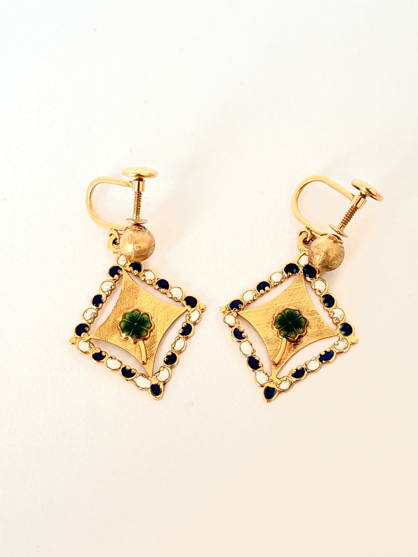 Art Deco, 14ct Gold, Enamel4 leaf clover Earrings