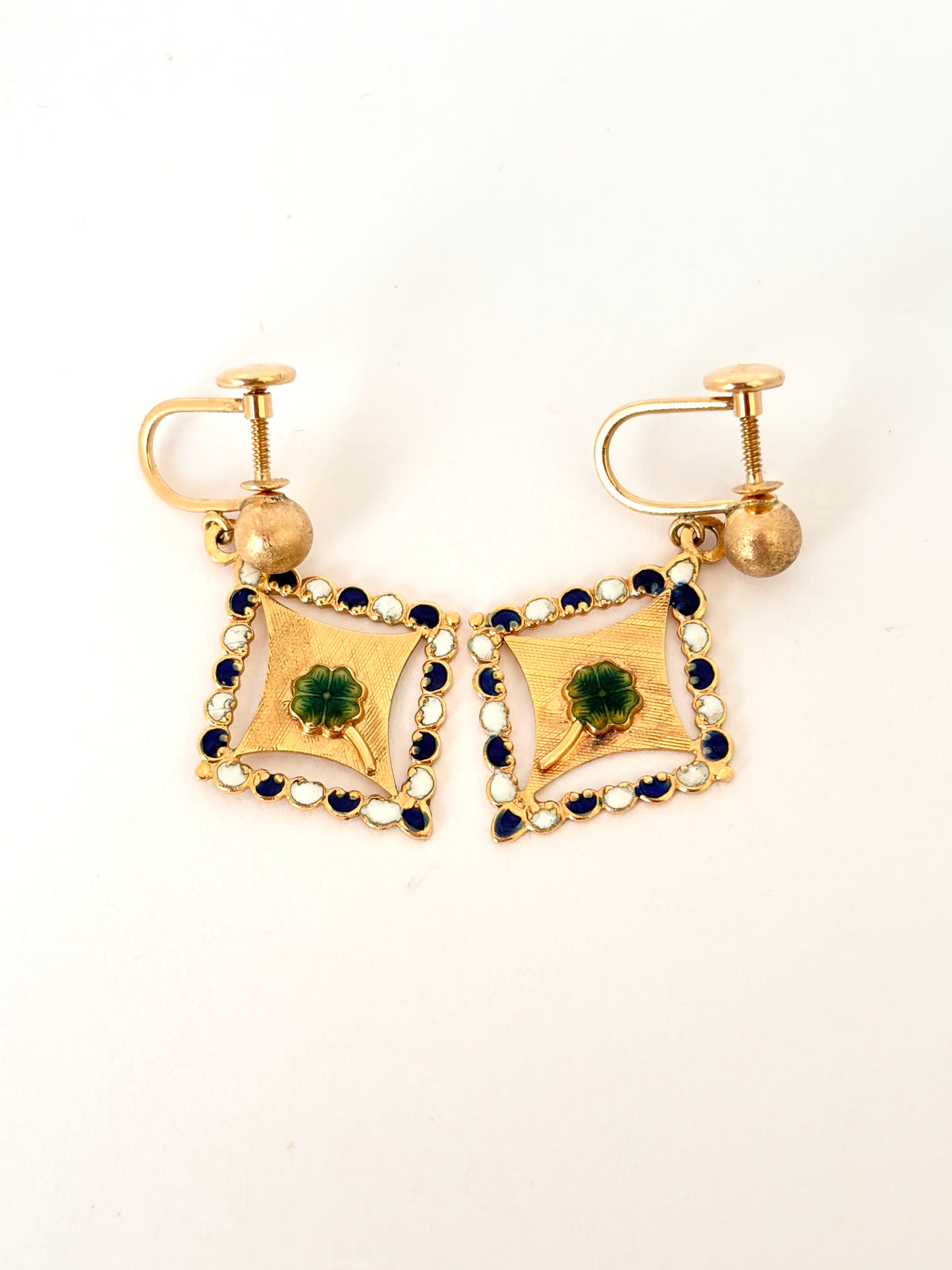 Art Deco, 14ct Gold, Enamel4 leaf clover Earrings