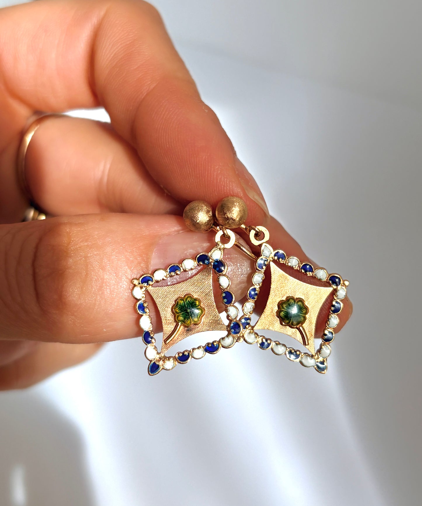 Art Deco, 14ct Gold, Enamel4 leaf clover Earrings