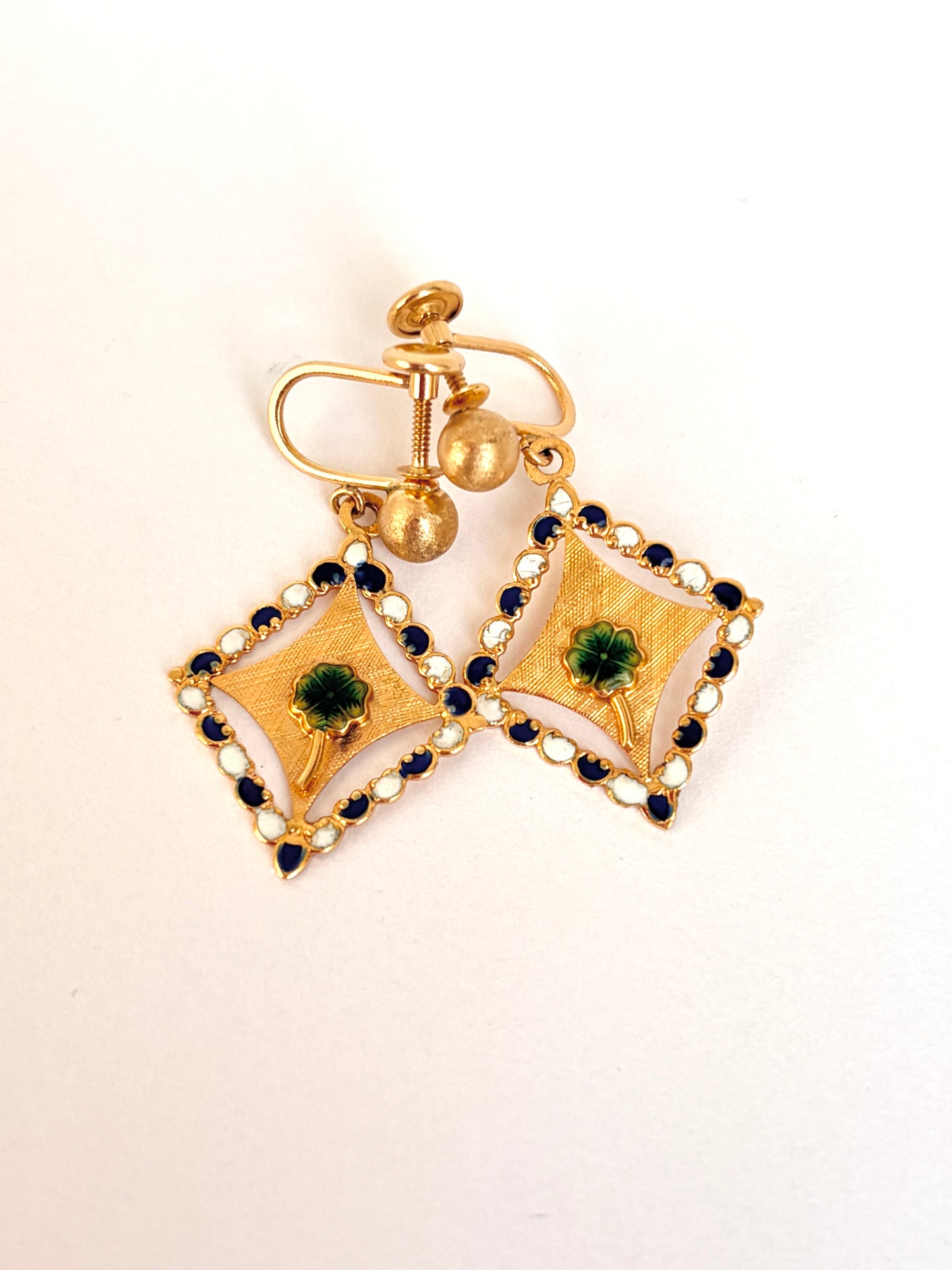 Art Deco, 14ct Gold, Enamel4 leaf clover Earrings