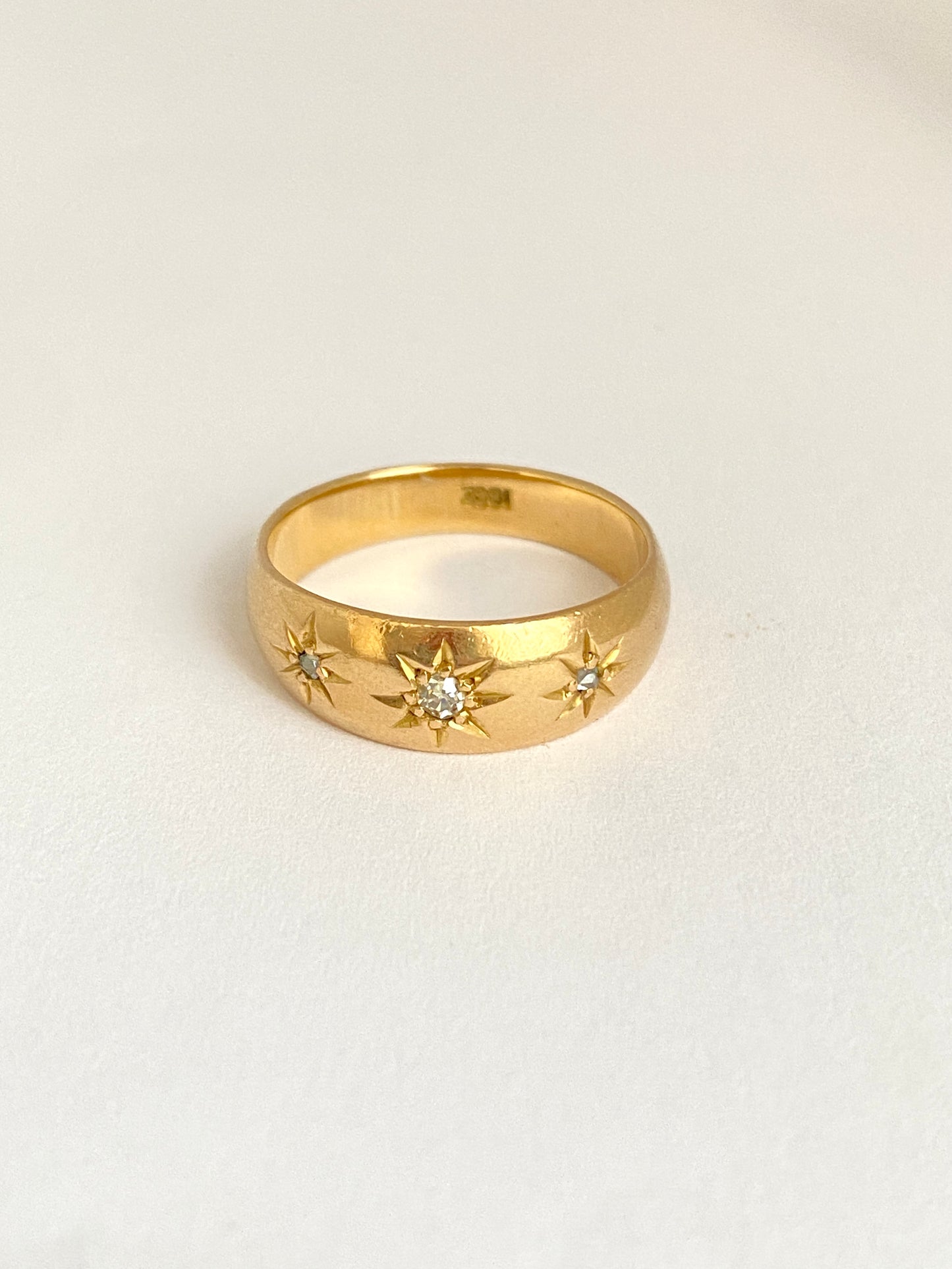 Antique, 18ct Gold, Old Cut Diamond, Starburst Gypsy Ring