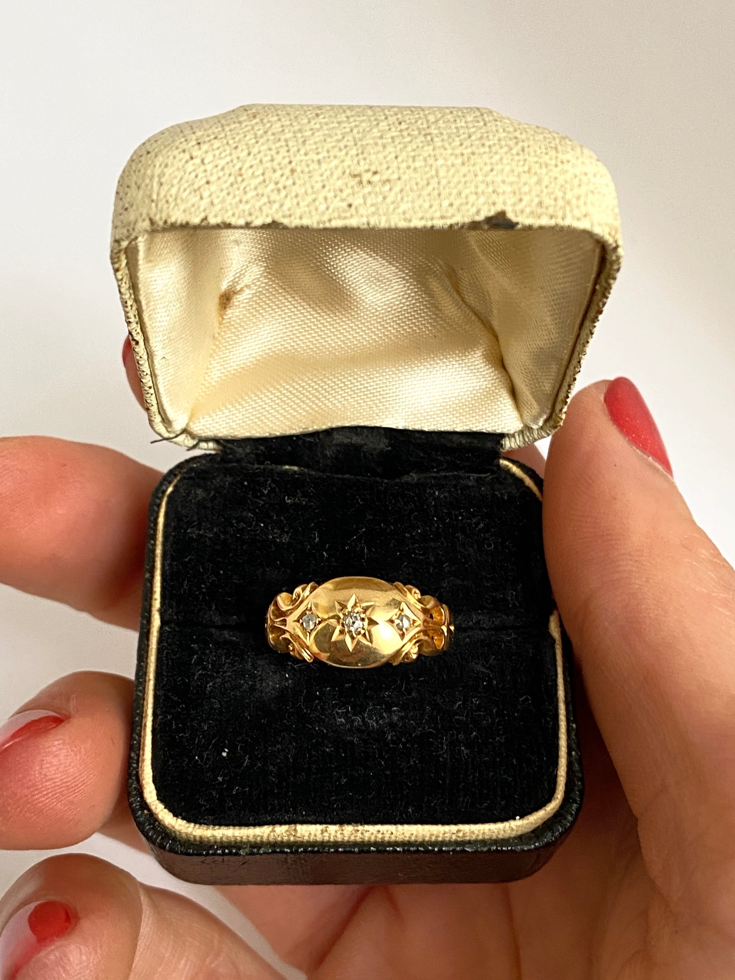 Antique, 18ct Gold, Diamond Gypsy Starburst Ring, Hallmarked Birmingham, 1903