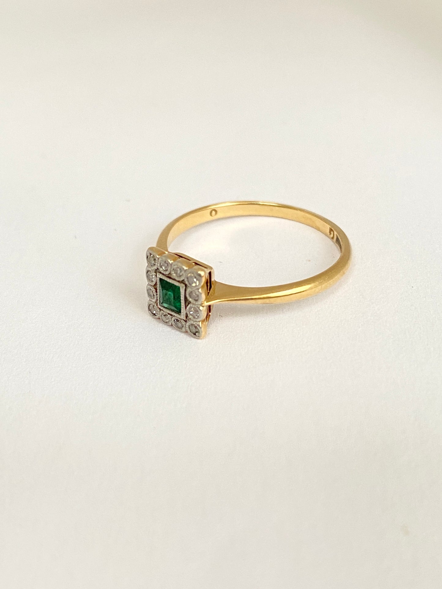 Antique, Art Deco (1930s), 18ct Gold, Platinum, Emerald and Diamond Square Ring.
