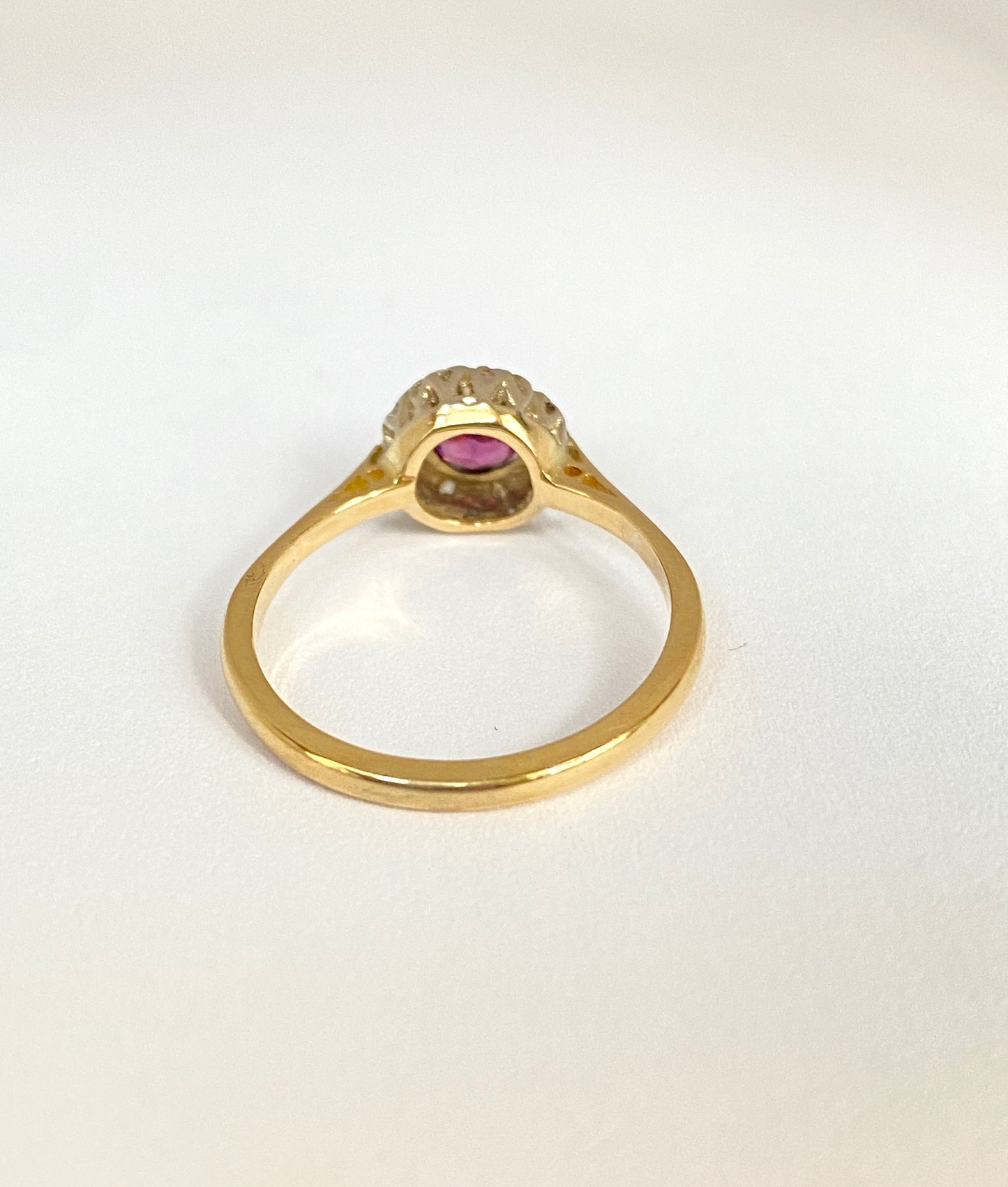 Vintage, Almandine Garnet and Diamond Cluster Ring, Hallmarked 18ct Gold and Platinum