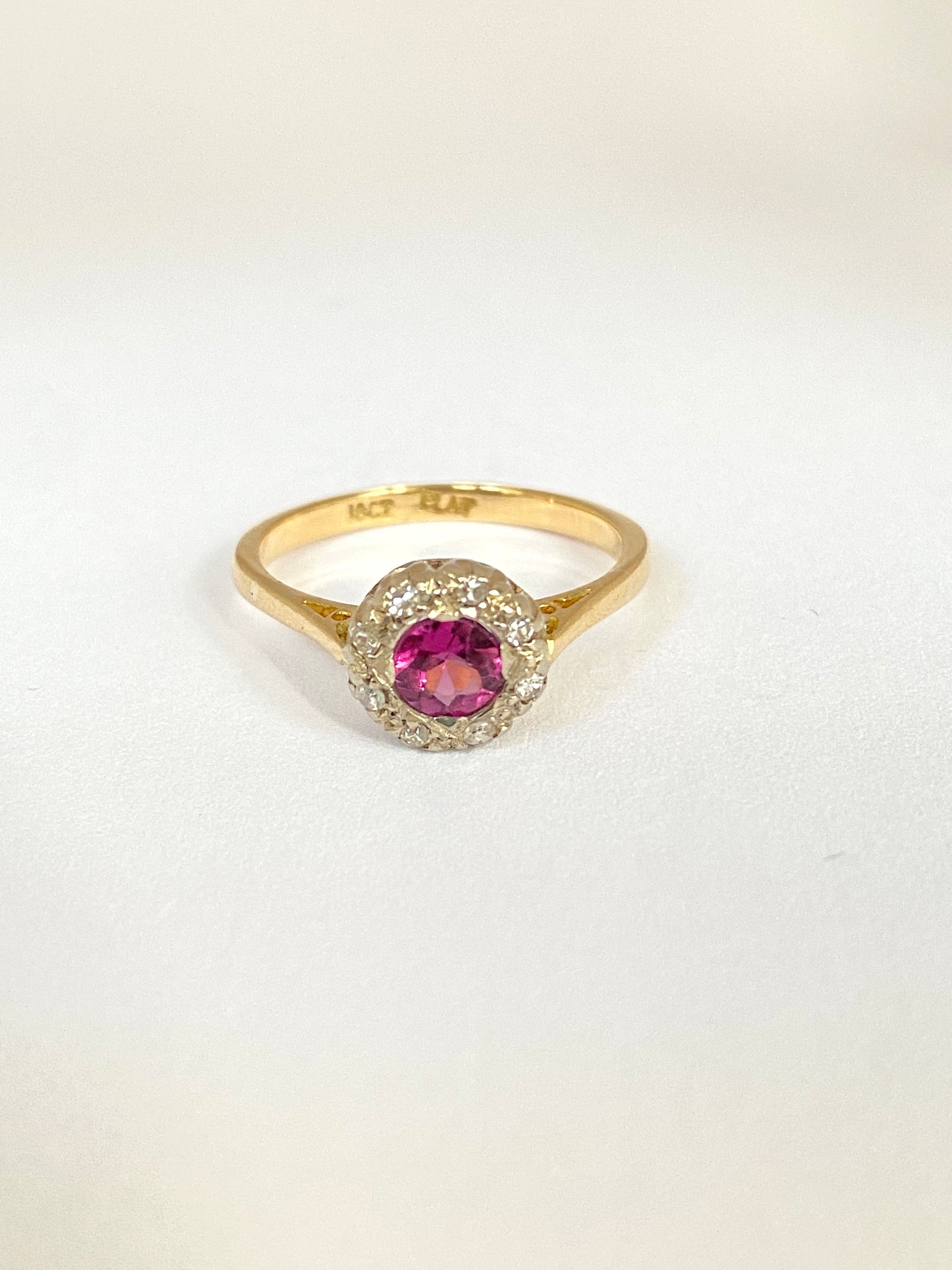 Vintage, Almandine Garnet and Diamond Cluster Ring, Hallmarked 18ct Gold and Platinum