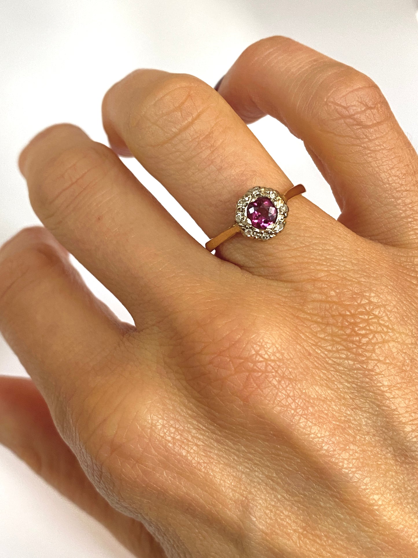 Vintage, Almandine Garnet and Diamond Cluster Ring, Hallmarked 18ct Gold and Platinum