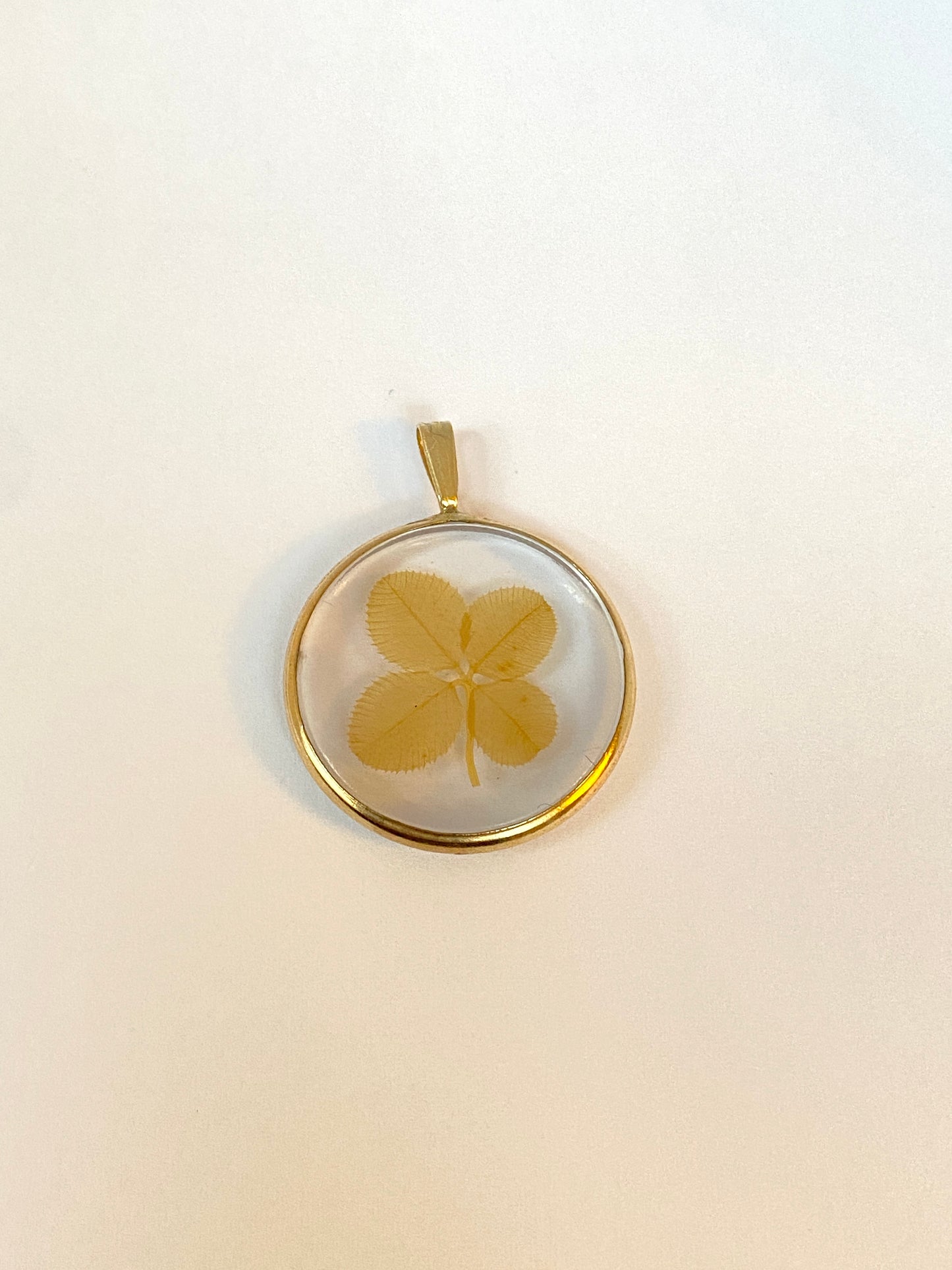 Antique, 10ct Gold Green Natural 4 leaf Clover, Shamrock Locket Pendant/Charm