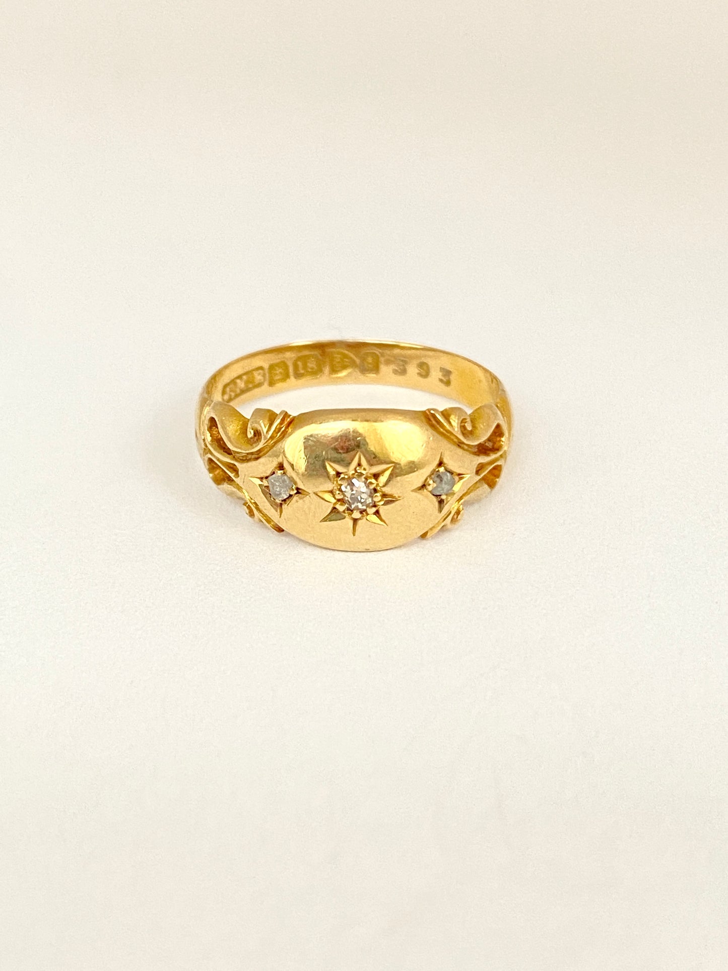 Antique, 18ct Gold, Diamond Gypsy Starburst Ring, Hallmarked Birmingham, 1903