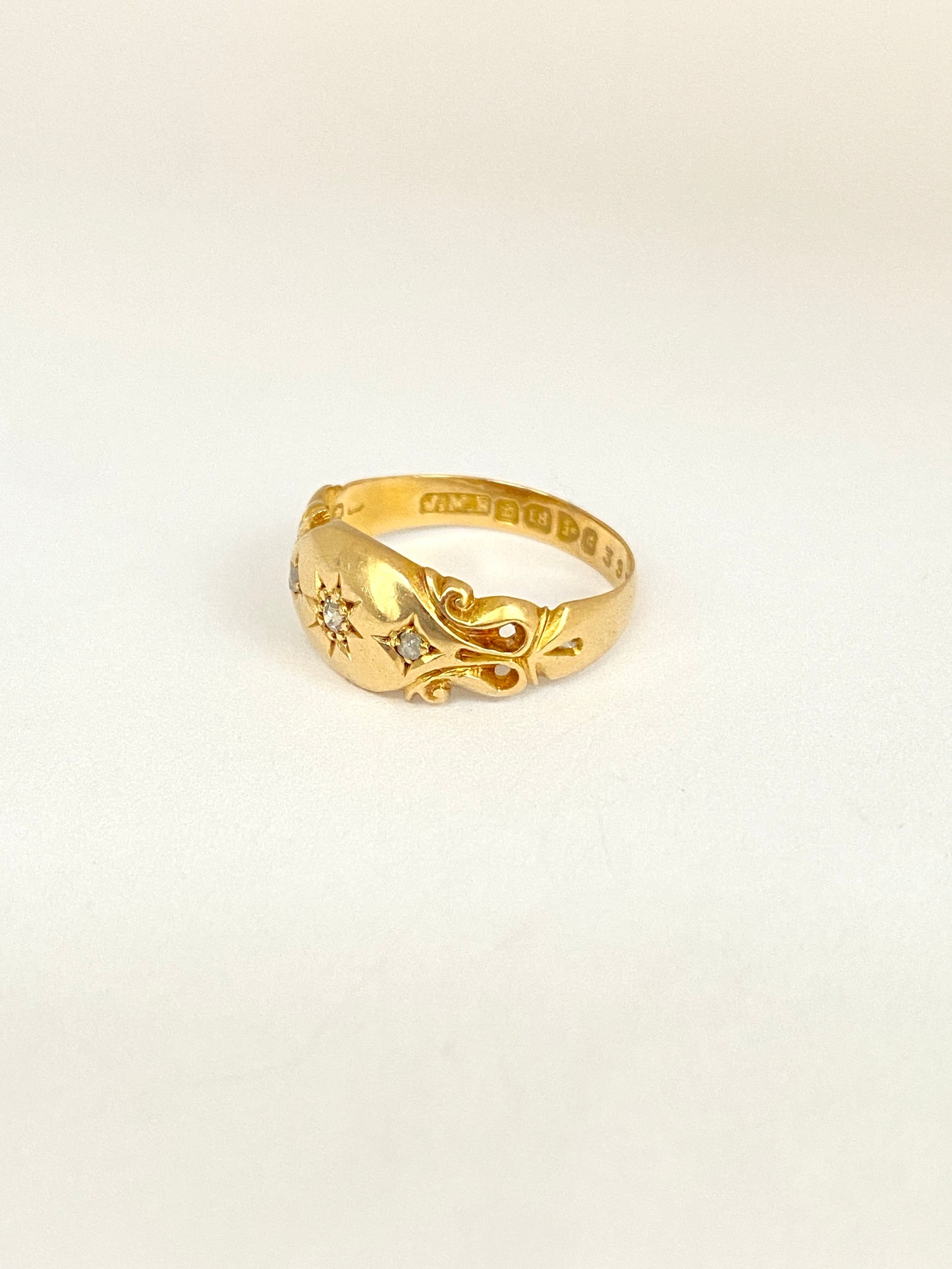 Antique, 18ct Gold, Diamond Gypsy Starburst Ring, Hallmarked Birmingham, 1903