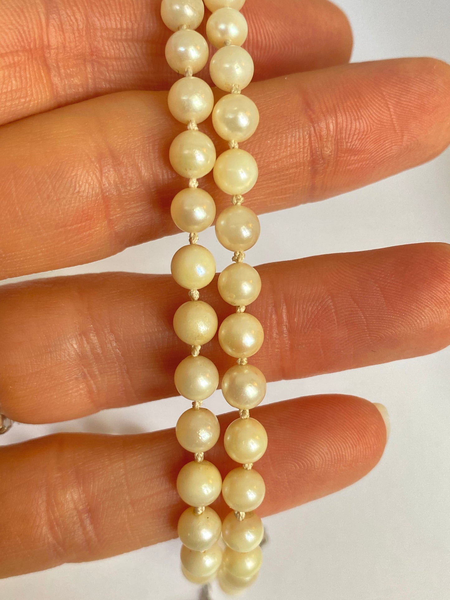 Sterling Silver, Vintage River Pearl Necklace with Fancy Clasp.