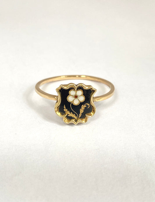 Annette: Third payment: Antique, 15ct Gold Locket Back, Enamel, Forget me not Flower Ring, 1860