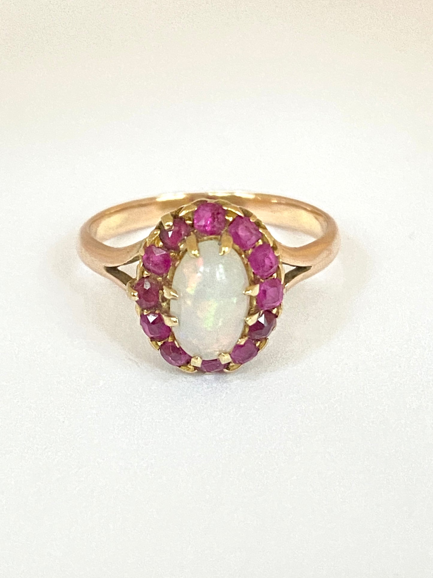 Vintage 18ct Gold Ruby, Opal and Cluster Ring