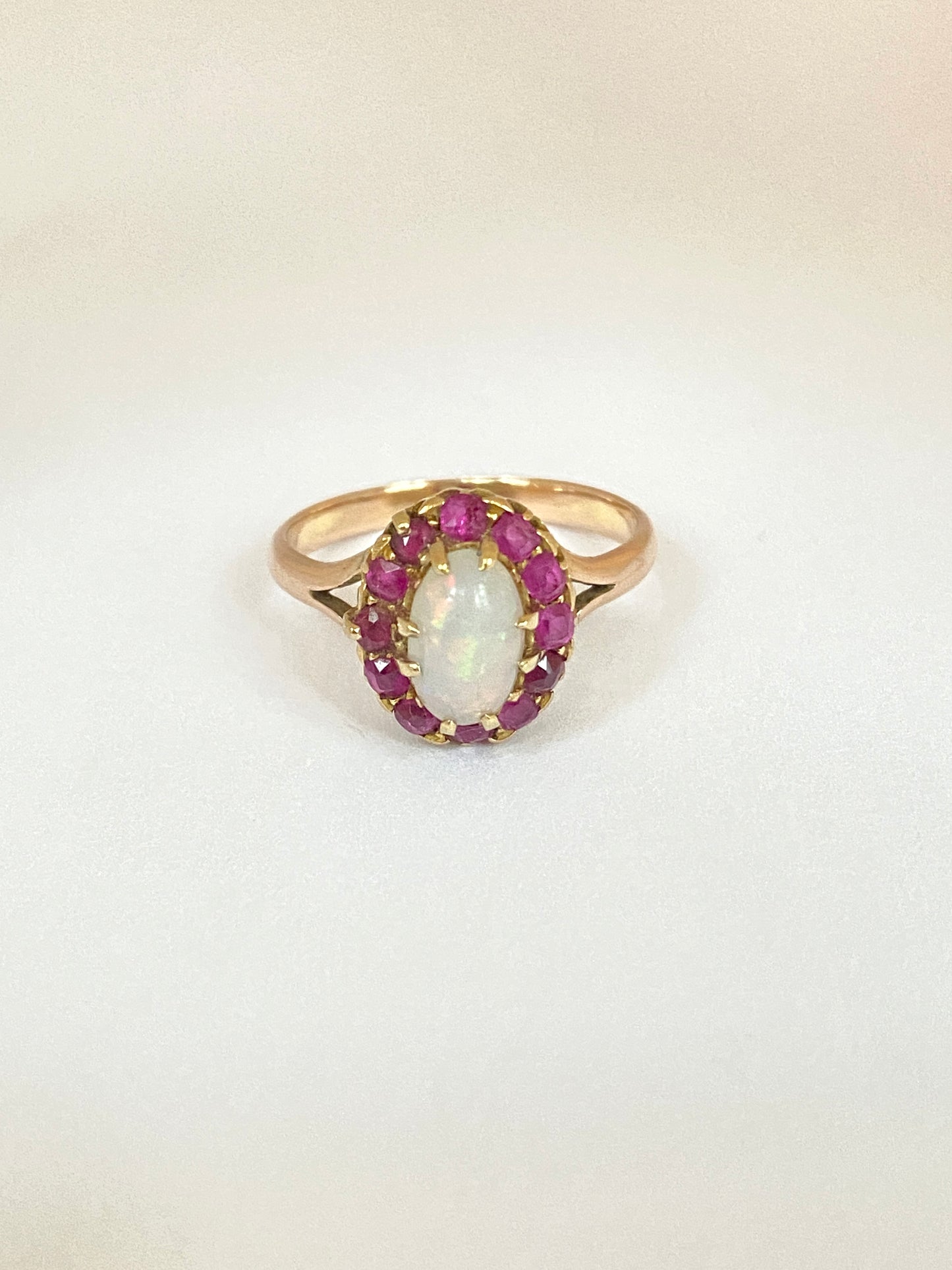 Vintage 18ct Gold Ruby, Opal and Cluster Ring