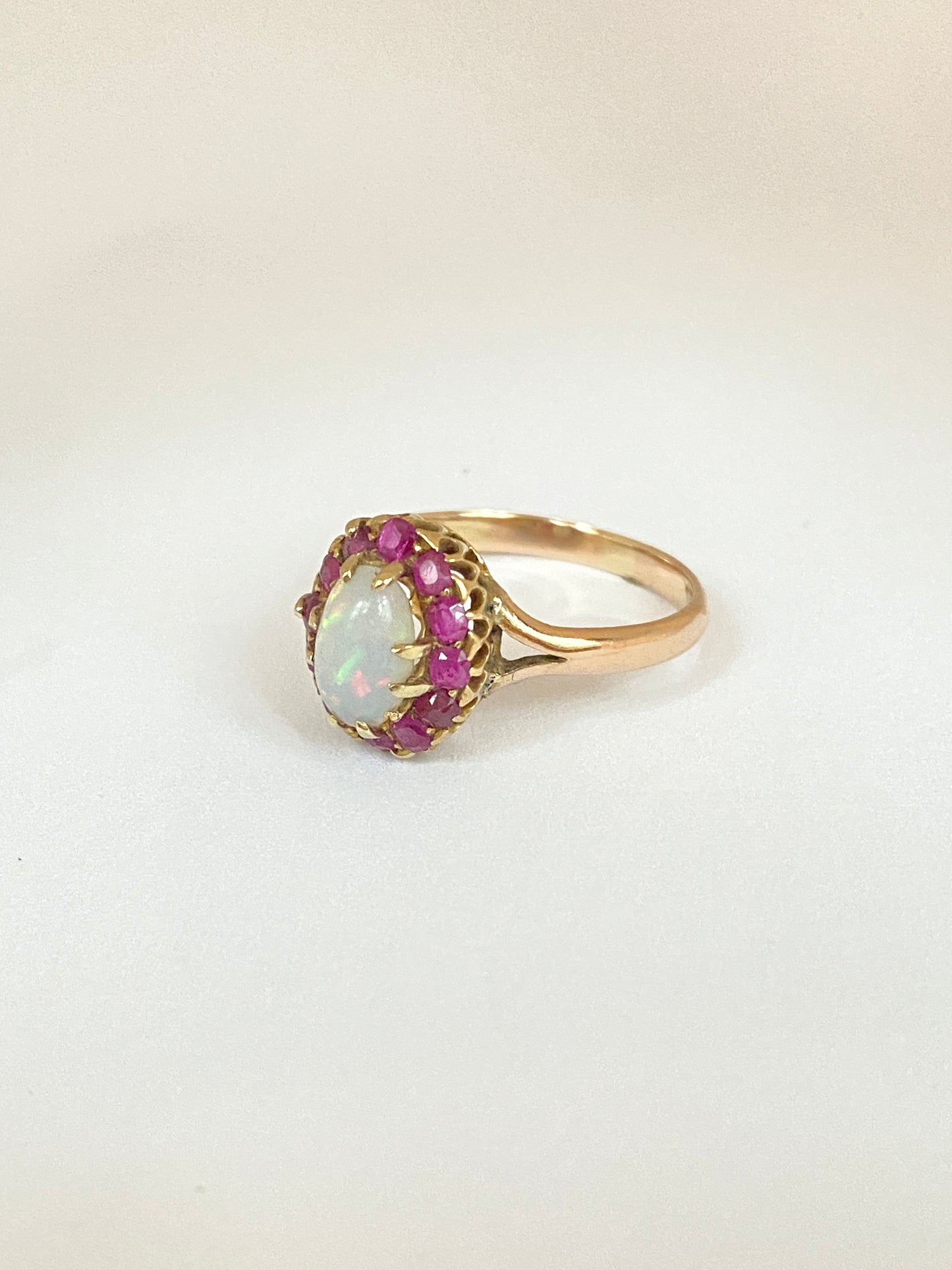 Vintage 18ct Gold Ruby, Opal and Cluster Ring