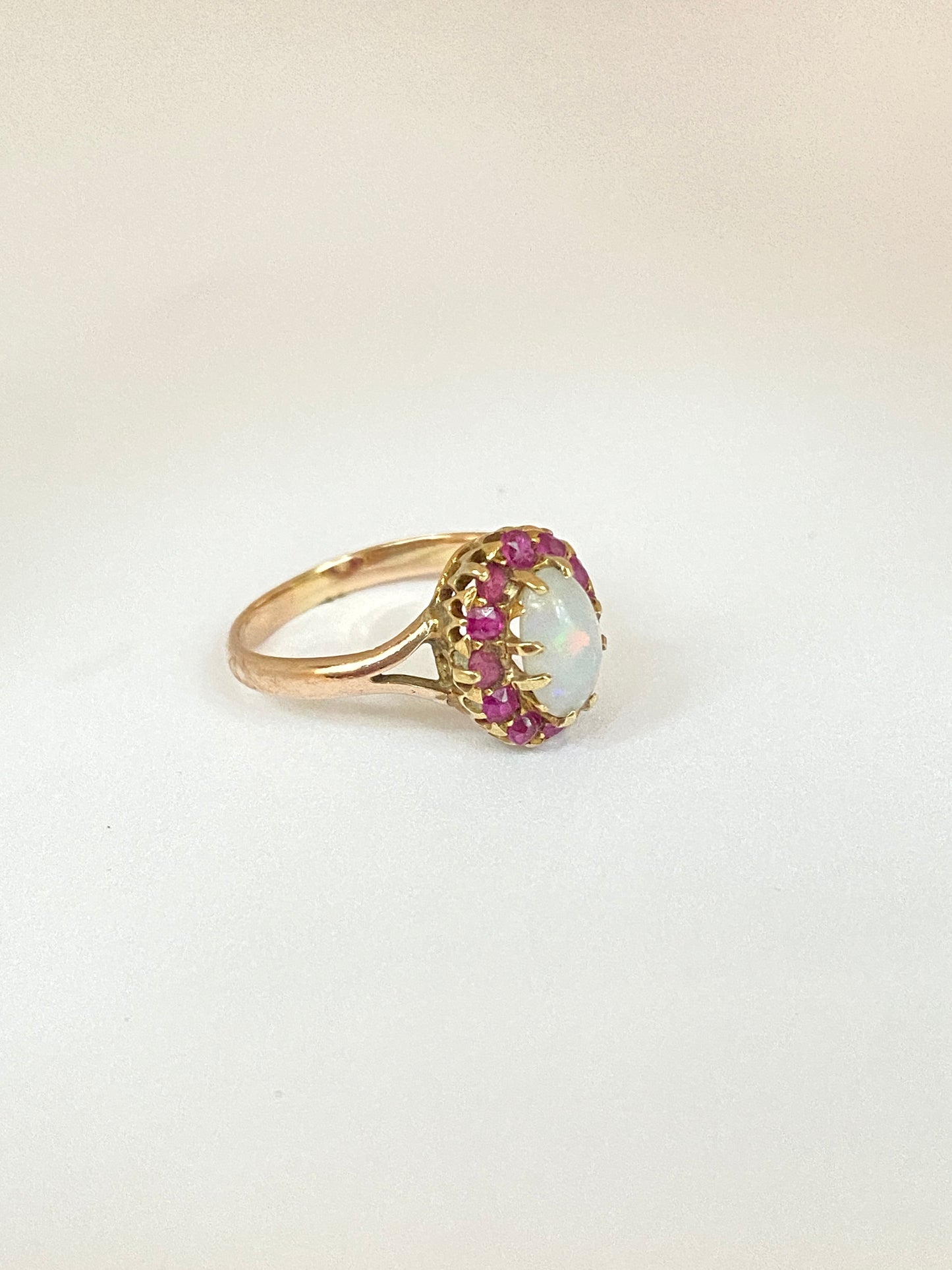 Vintage 18ct Gold Ruby, Opal and Cluster Ring