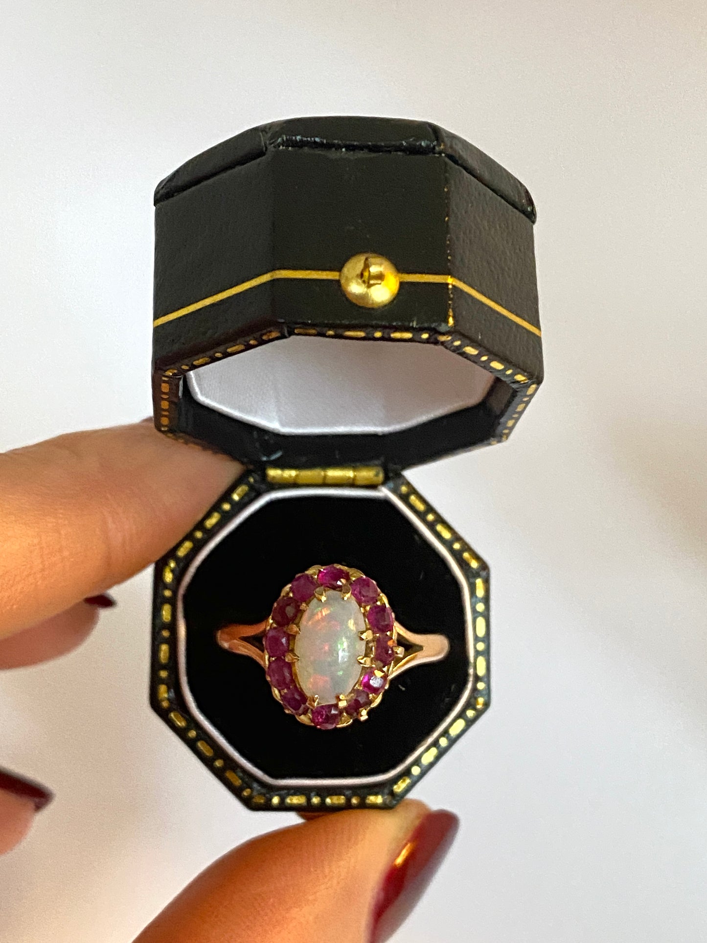 Vintage 18ct Gold Ruby, Opal and Cluster Ring