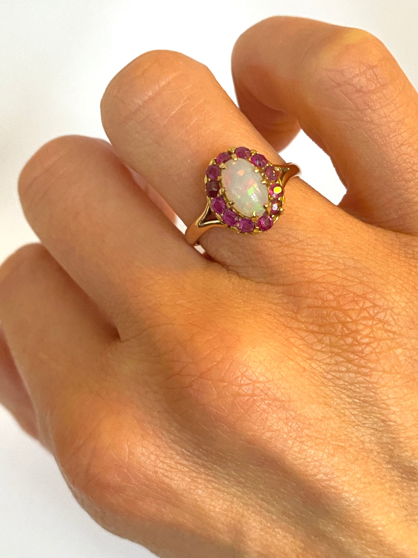 Vintage 18ct Gold Ruby, Opal and Cluster Ring