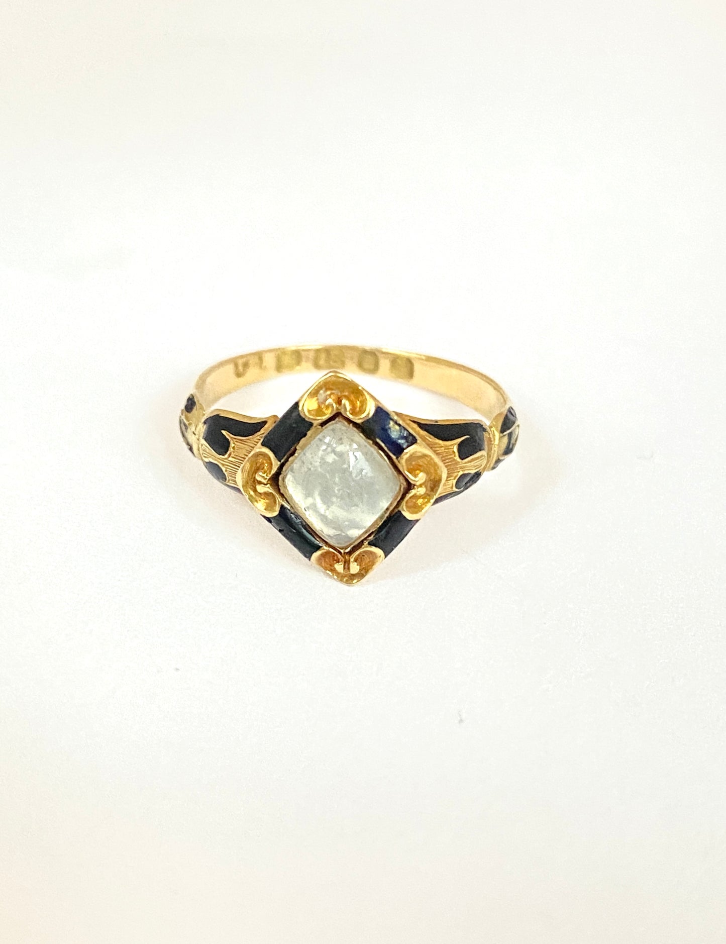 Art Deco, 18ct Gold Moonstone and Enamel Mourning Ring