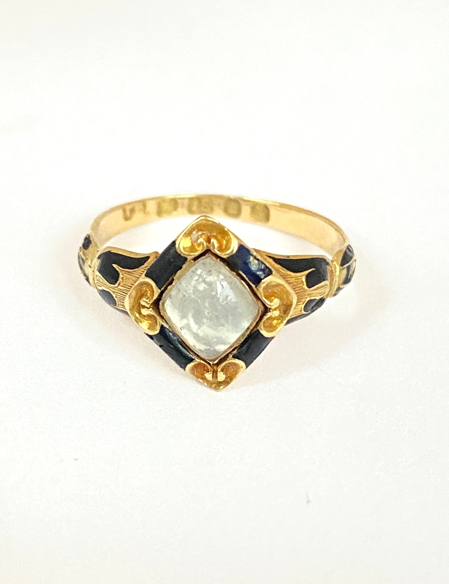 Art Deco, 18ct Gold Moonstone and Enamel Mourning Ring