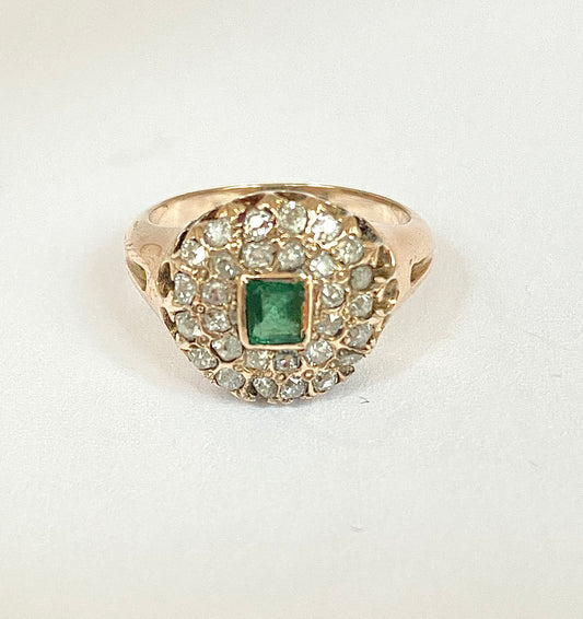 Vintage, 15ct Gold, Emerald and Diamond Engagement Ring