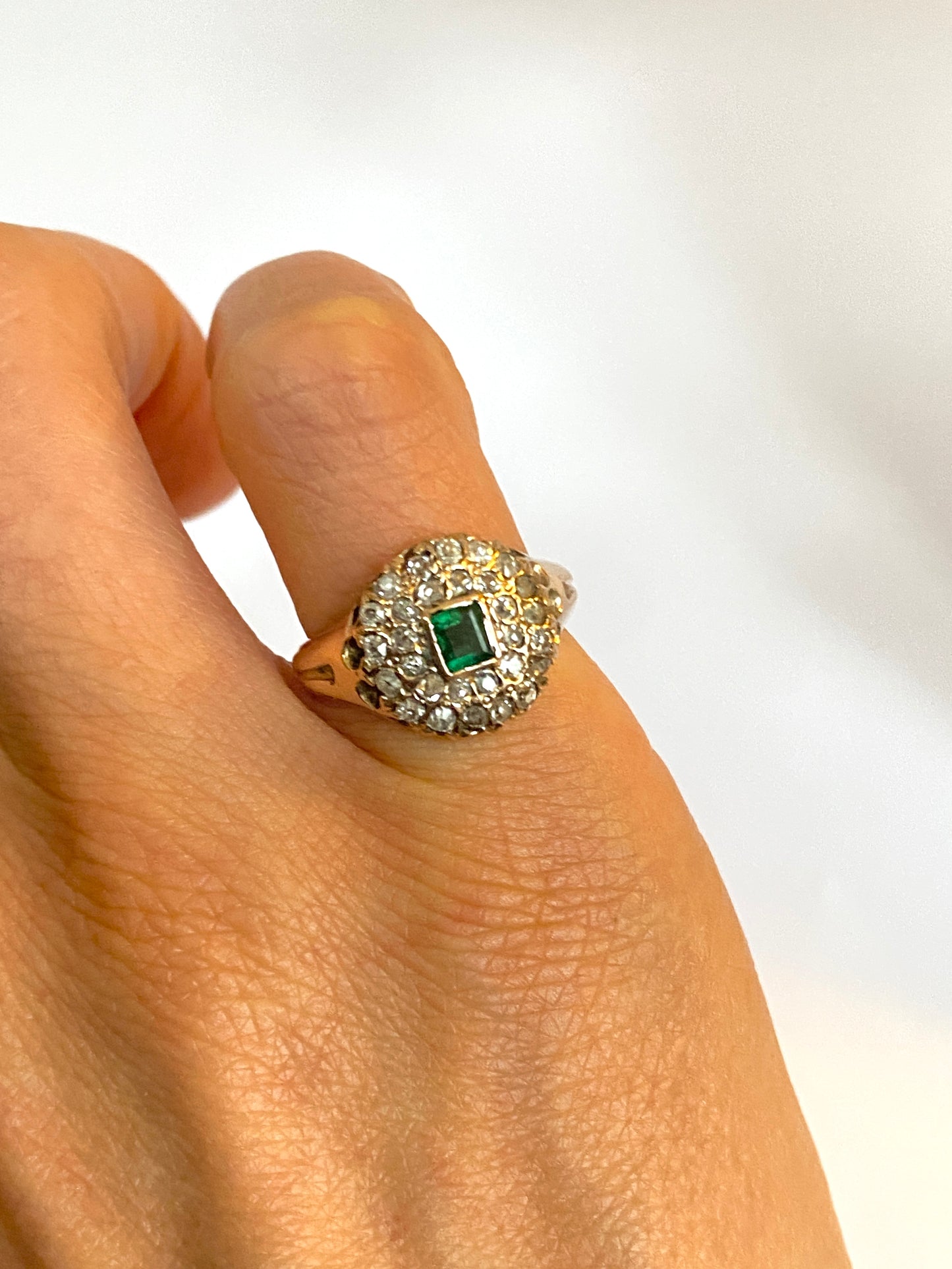 Vintage, 15ct Gold, Emerald and Diamond Engagement Ring